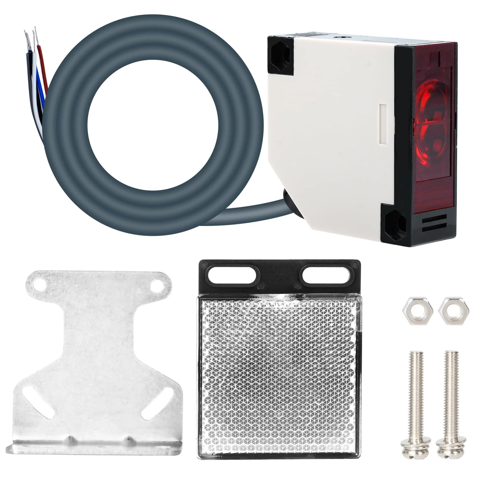 Jadeshay Photoelectric Sensor Switch, Reflector Light Barrier E3JK-R4M1 Photoelectric Beam Sensor 12-24 VDC Sensor for Photoelectric Barrier E3JK-R4M1 Induction Distance 0.1-4 m Adjustable