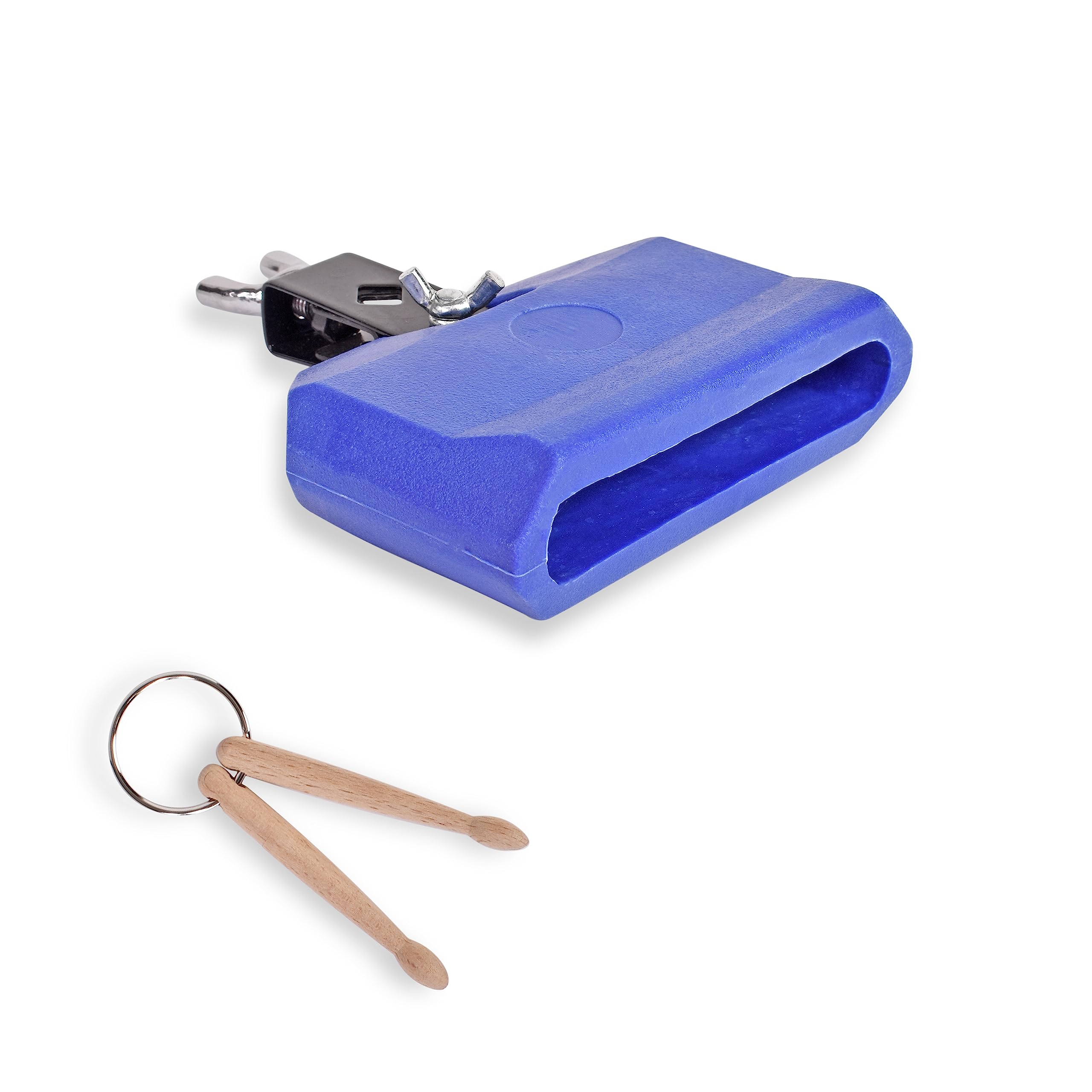 Jam Block - Latin Percussion Instrument, Musical Drum Block Accessory, Blue Plastic with Adjustable Mounting Bracket - Complete with Drumstick Keyring