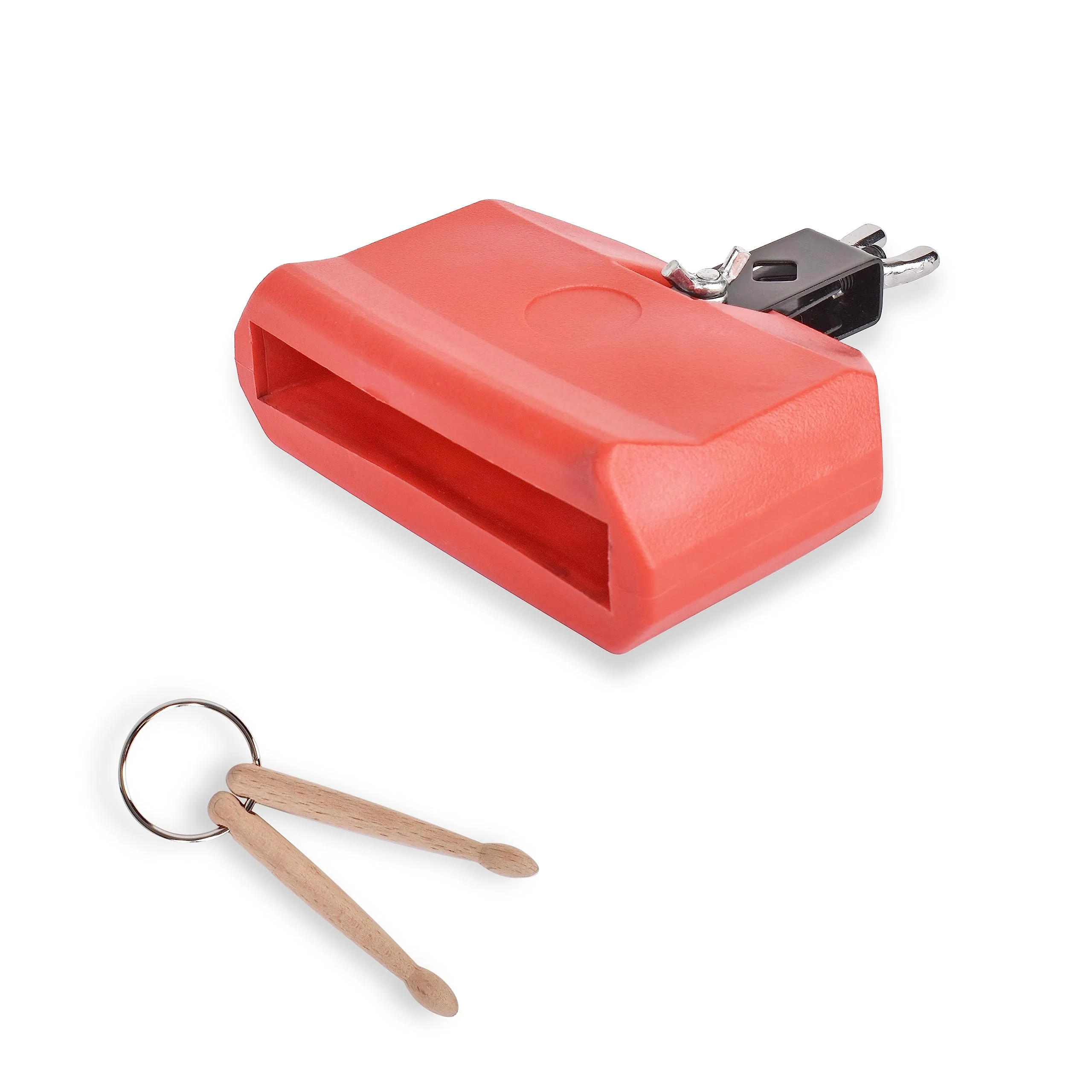 Jam Block - Latin Percussion Instrument, Musical Drum Block Accessory, Red Plastic with Adjustable Mounting Bracket - Complete with Drumstick Keyring