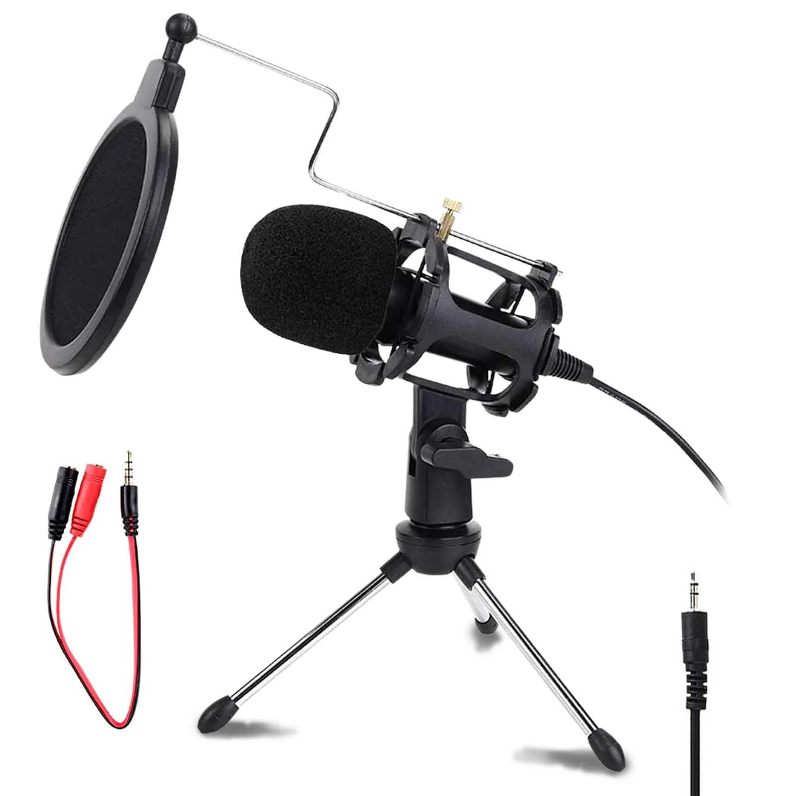Japard Gaming USB Microphone for PC High Sensitivity, Mini Condenser 3.5 mm Plug for iPhone iPad Android, Broadcast Music Recording Set for Computer Meeting Podcast