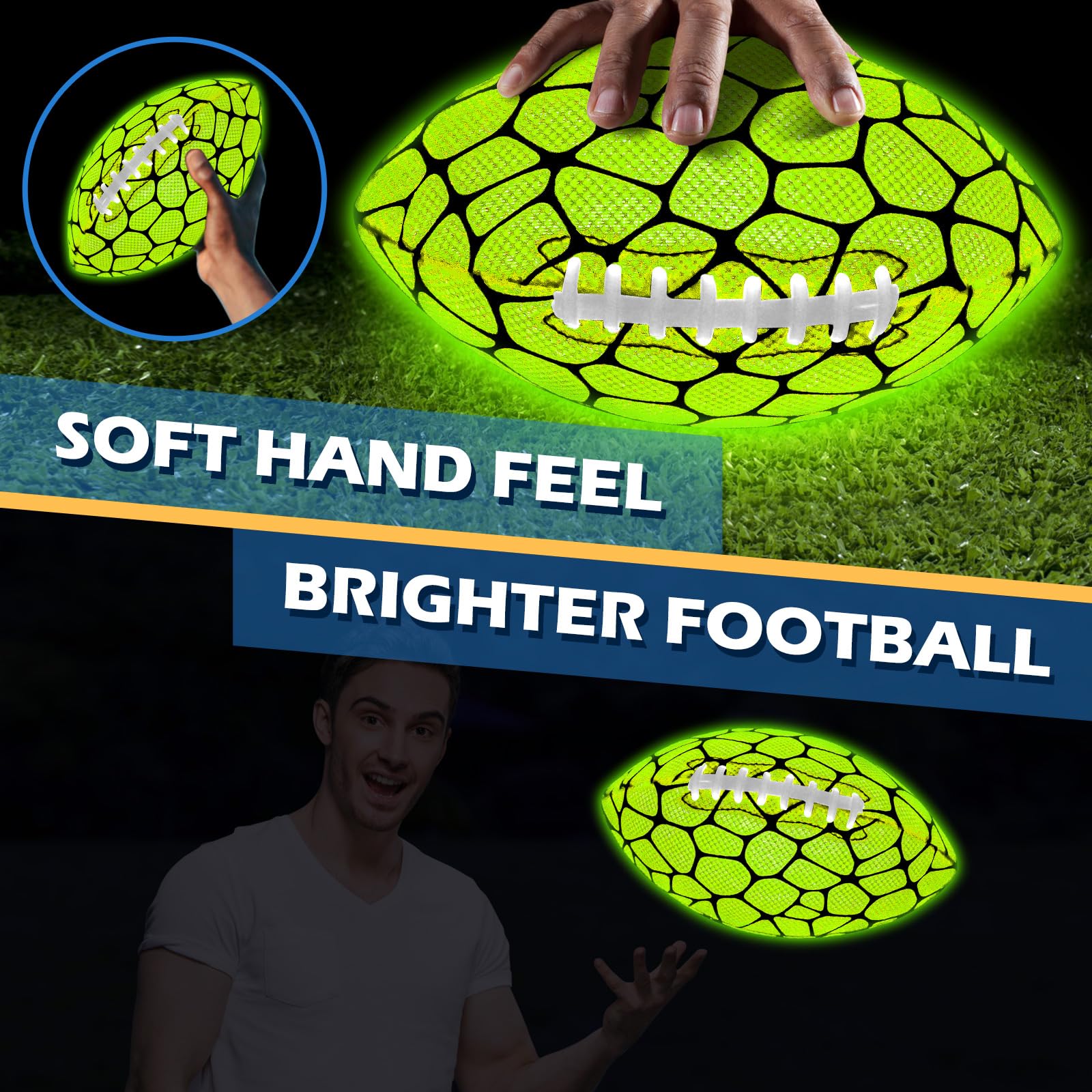 Jasonwell Glow in The Dark Football - Strong Grip Light Up Football Toy Stuff Gift Outdoor Sports Ball for Boys Kids Teen Junior Youth Adult Christmas Birthday Gifts for Ages 6-8 8-12 13+ Year Old No.9 Green - Image 5