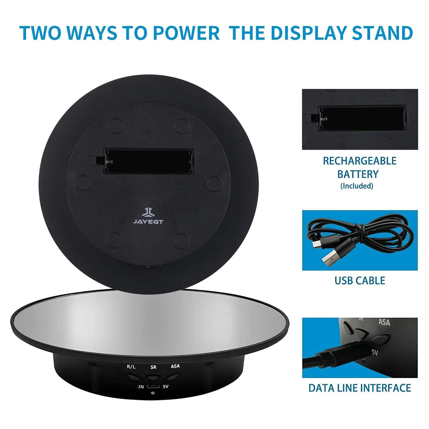 JAYEGT Motorized Rotating Display Stand, 7.87inch /17.6lbs Load, 360 Degree Electric Rotating Turntable for Photography Products, Jewelry, Cake,3D Model, Mirror Cover (Black) Black - Image 2