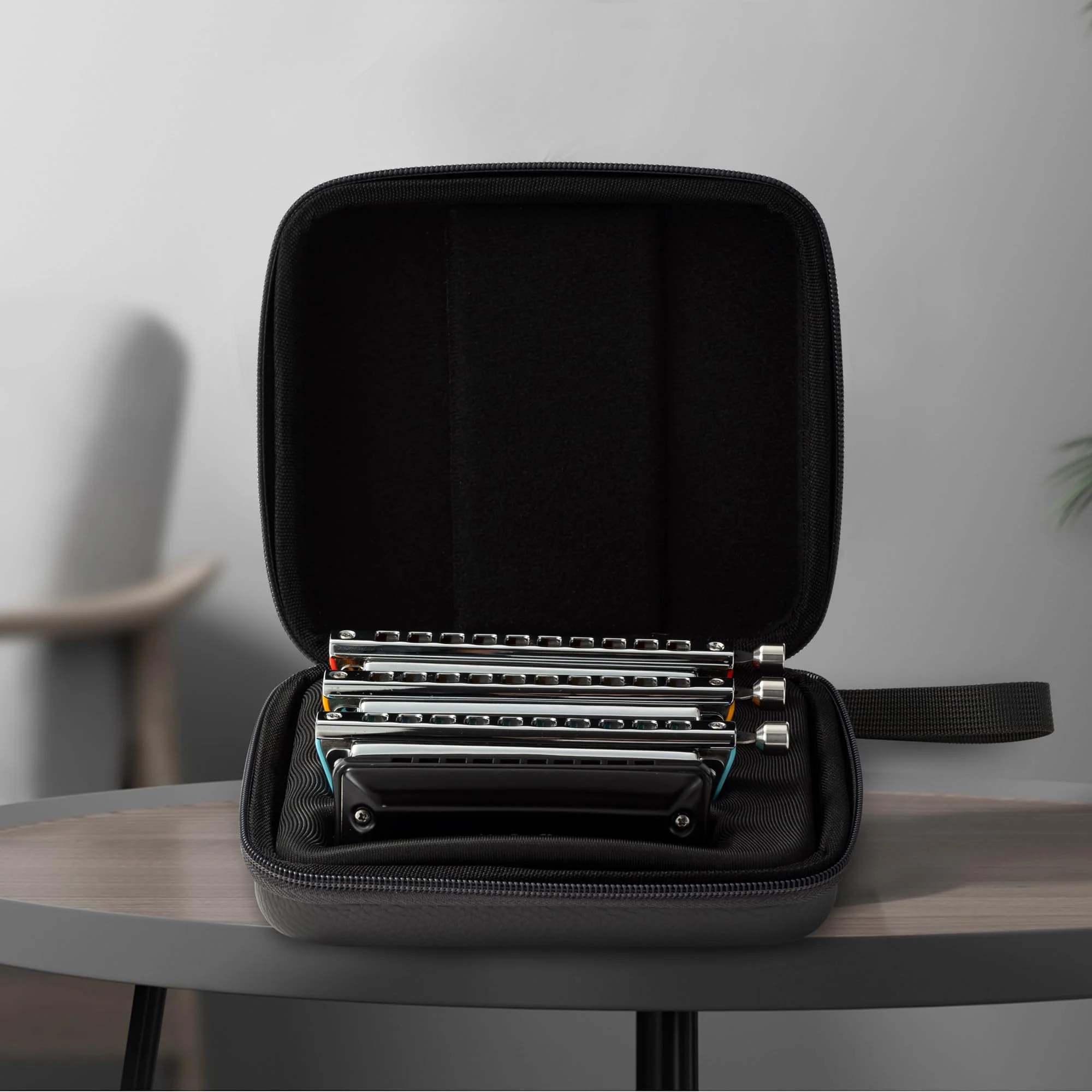 JDR Harmonica Carry Case Harmonicas Storage Carrying Case Bag with Shoulder Strap Zippered Display Cases for 4 including for Trochilus and Blues Armonicas - Image 2