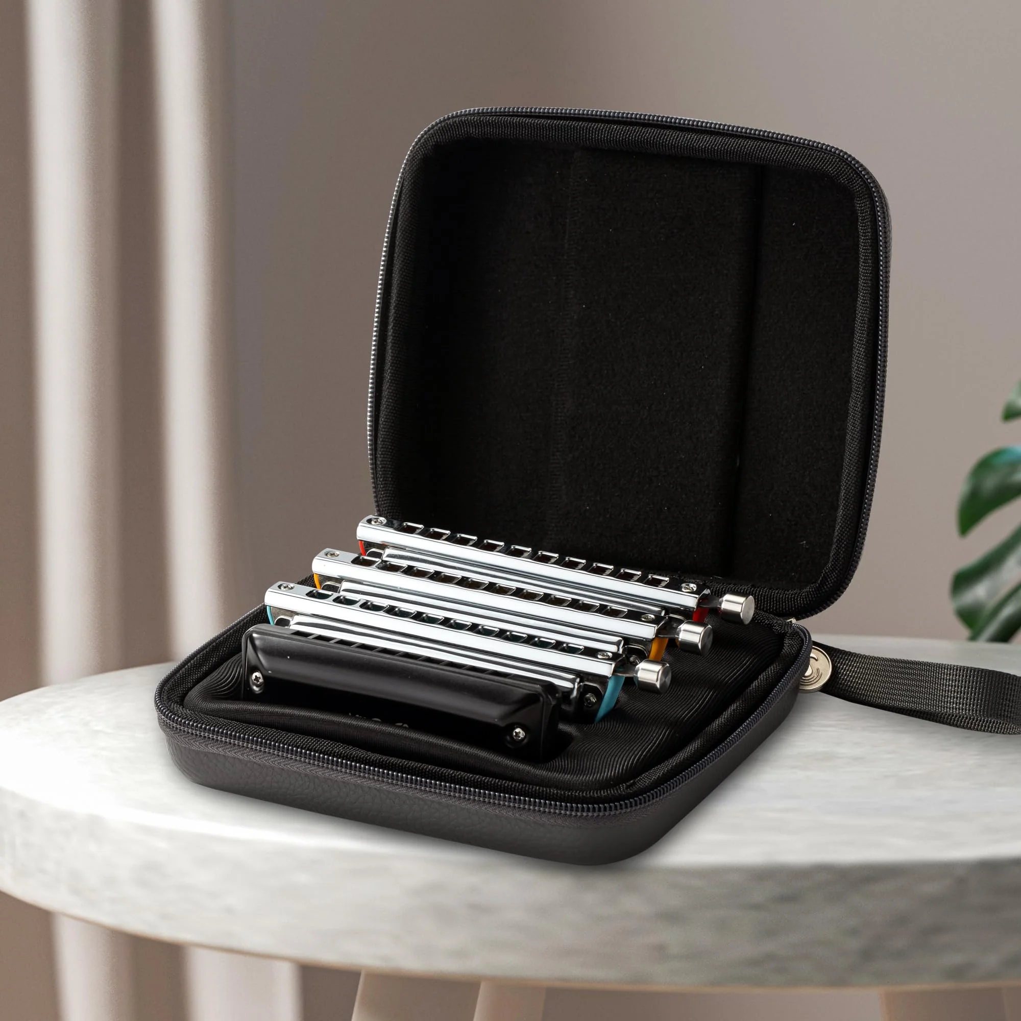JDR Harmonica Carry Case Harmonicas Storage Carrying Case Bag with Shoulder Strap Zippered Display Cases for 4 including for Trochilus and Blues Armonicas - Image 5