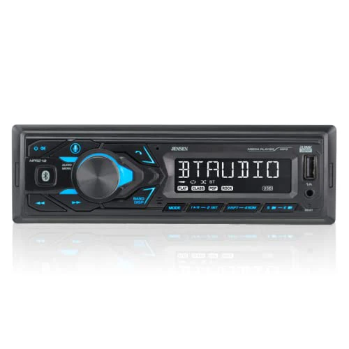 JENSEN MPR210 7 Character LCD Single DIN Car Stereo Receiver | Push to Talk Assistant | Bluetooth Hands Free Calling & Music Streaming | AM/FM Radio | USB Playback & Charging | Not a CD player Single DIN BT Car Stereo