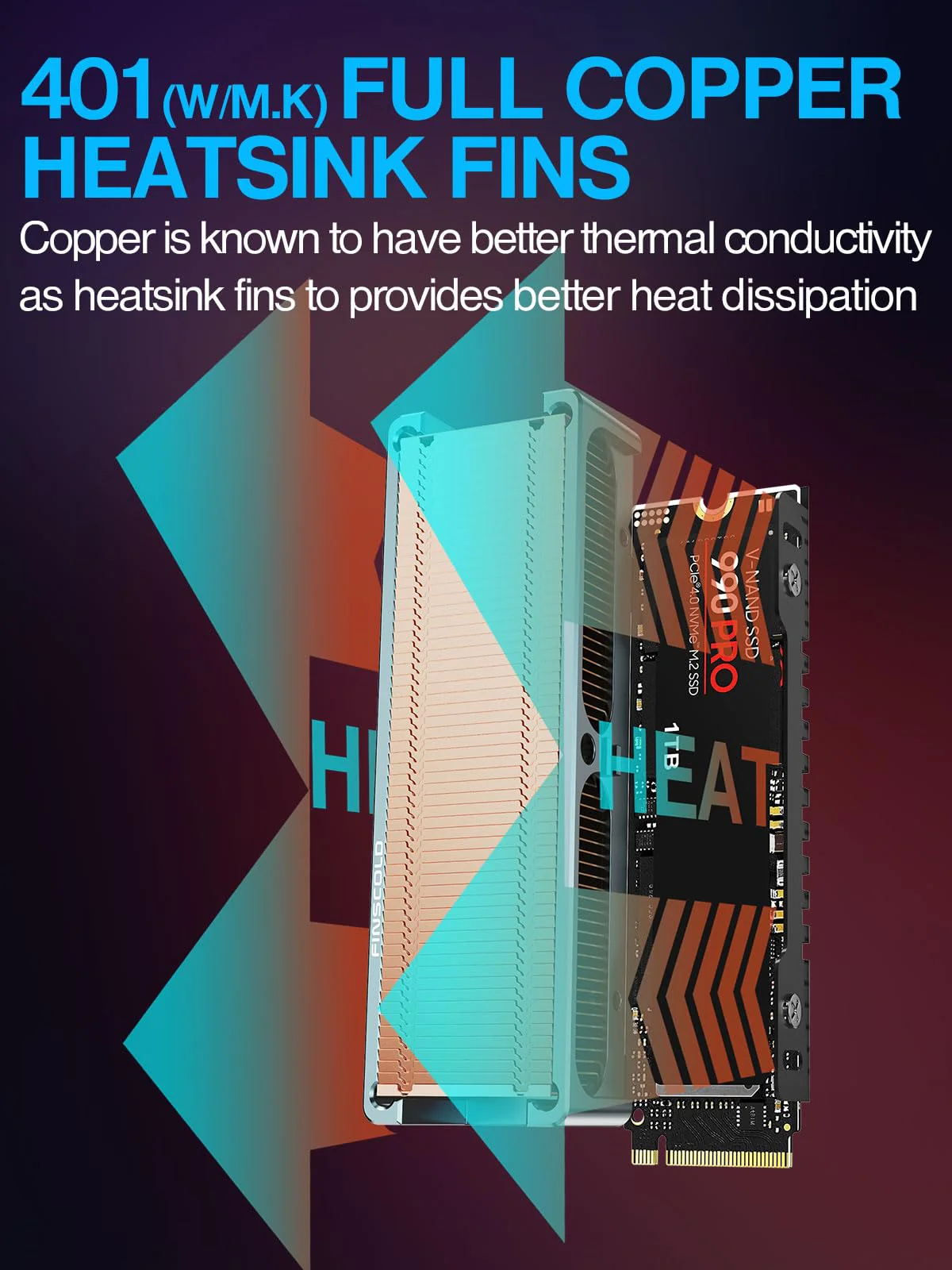 JEYI Q150 M.2 HeatSink, Cooper Fins with Aluminum Frame Passive Heat Sinks - Finscold Q150-1.7mm / 0.68" - Image 3