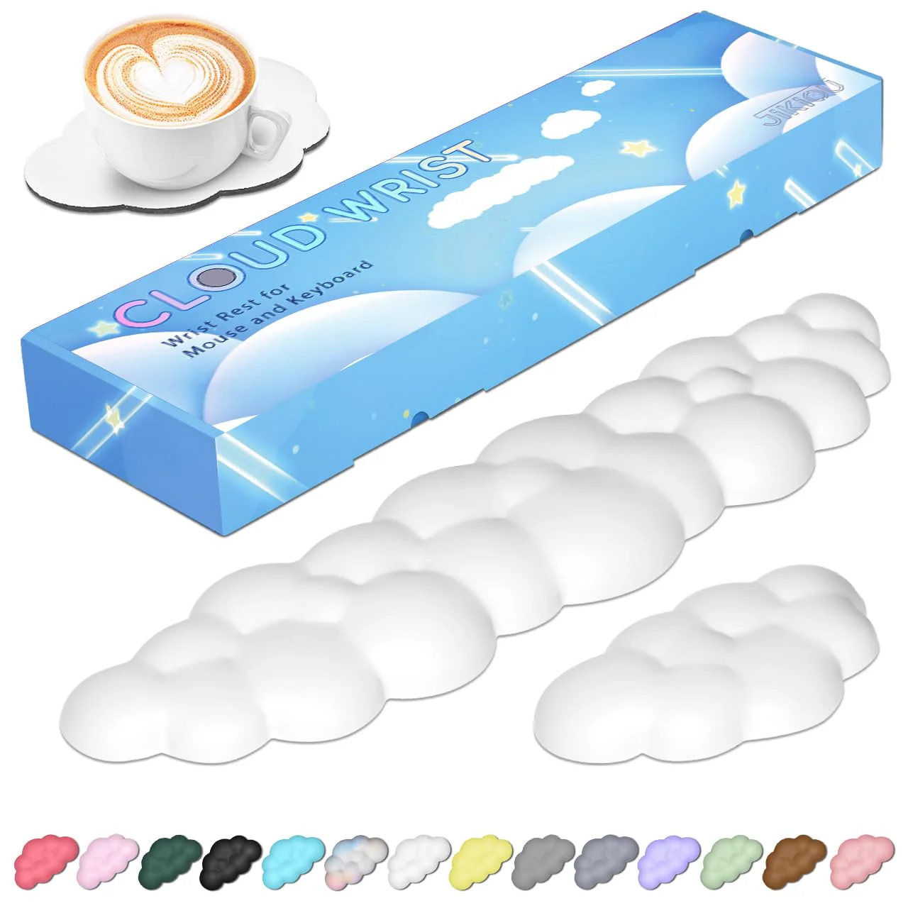 JIKIOU Upgrade Leather Cloud Keyboard Wrist Rest, Cloud Wrist Rest with Non-Slip PU Base, Comfortable Memory Foam Wrist Rest for Computer Laptop Mac Gaming Office and Pain Relief Wish New Year Gift 01white