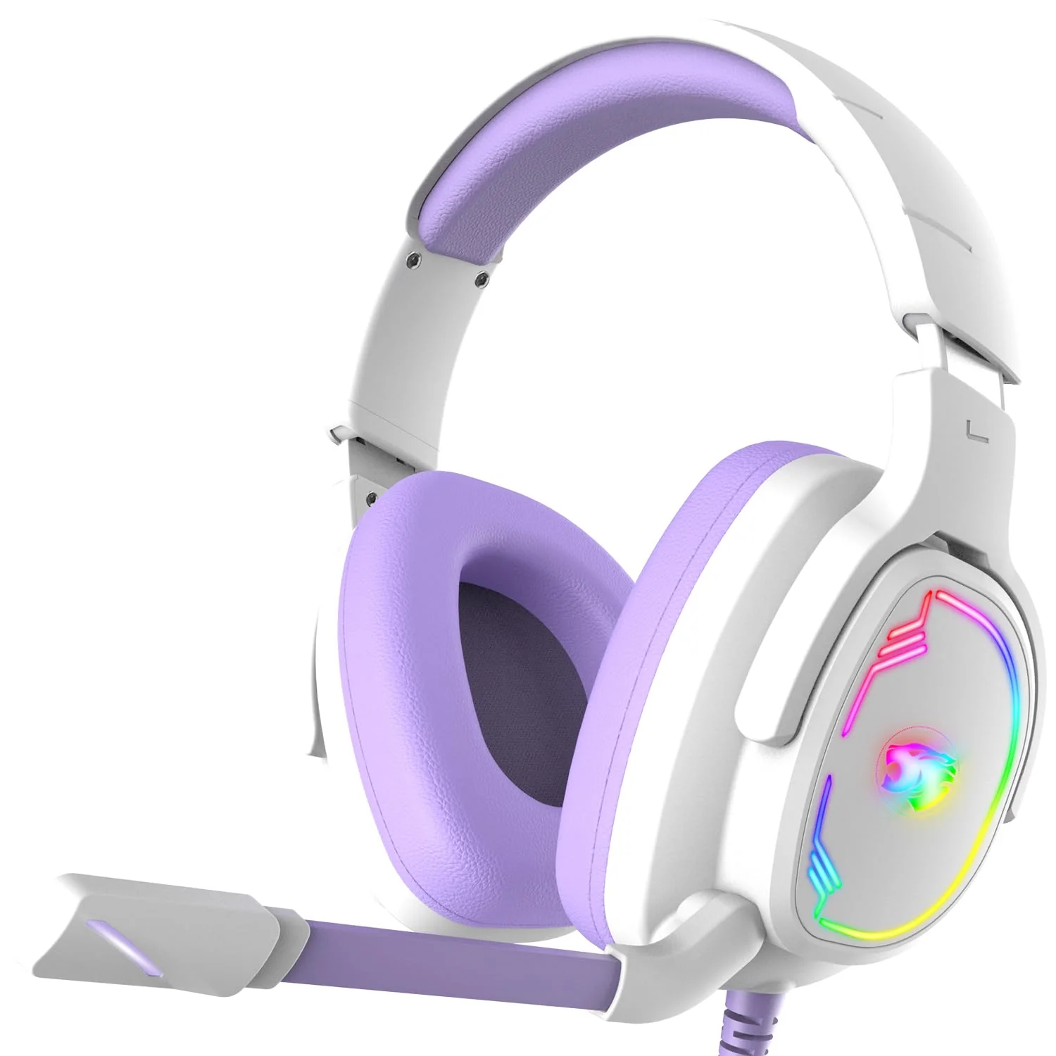 Jimonyer Gaming Headset for PC/PS4/PS5/Xbox One/Switch, Stereo Surround Sound Gaming Headphones with Noise Canceling Flexible Mic, Computer Headset with 3.5mm Jack & RGB Light (WhitePurple) WhitePurple