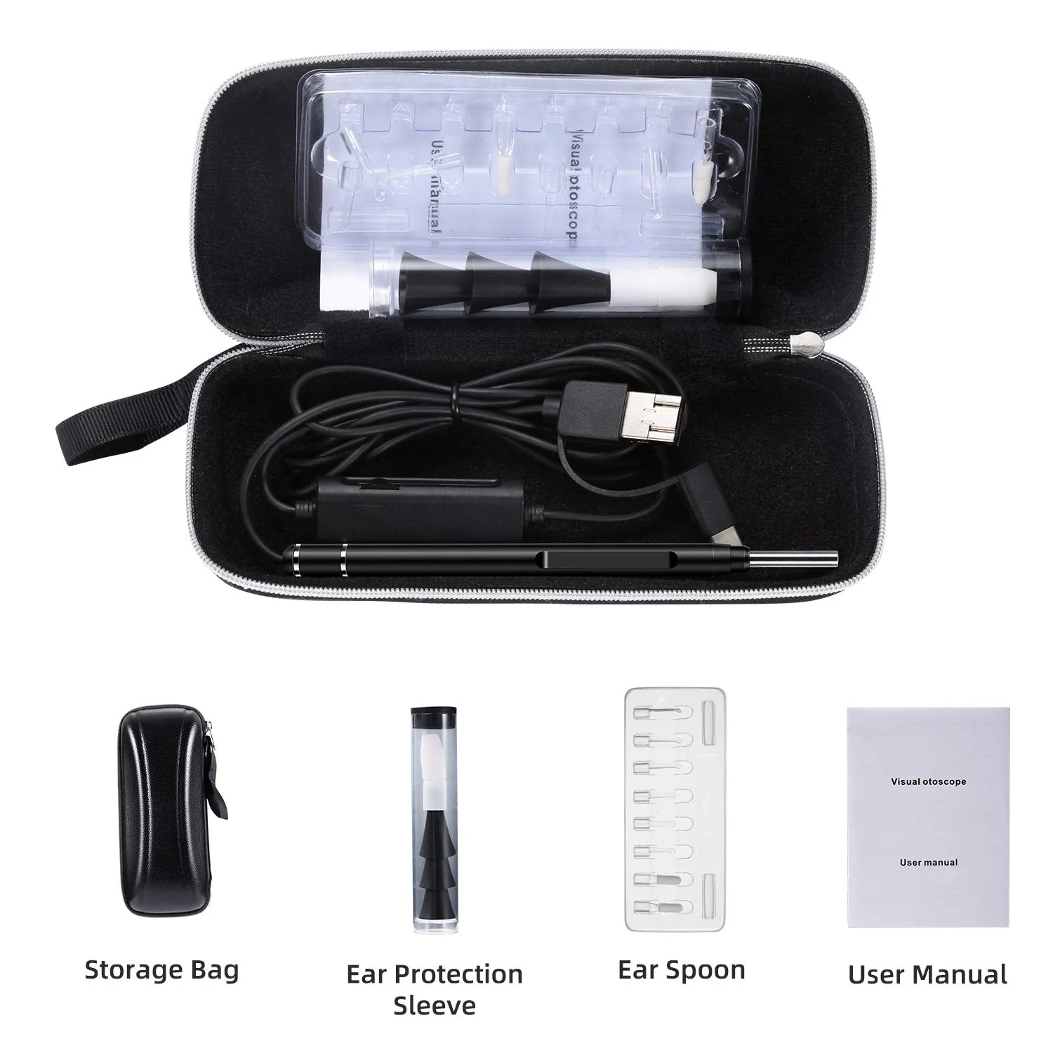 Jiusion 3.9mm Ultra-Thin Portable USB Digital Otoscope Camera with Carrying Case, HD 720P 6 LED Visual Ear Scope with 3 Hats 2 Silicone Caps 8 Earwax Spoons for Android Windows Mac NOT for iPhone iPad - Image 8