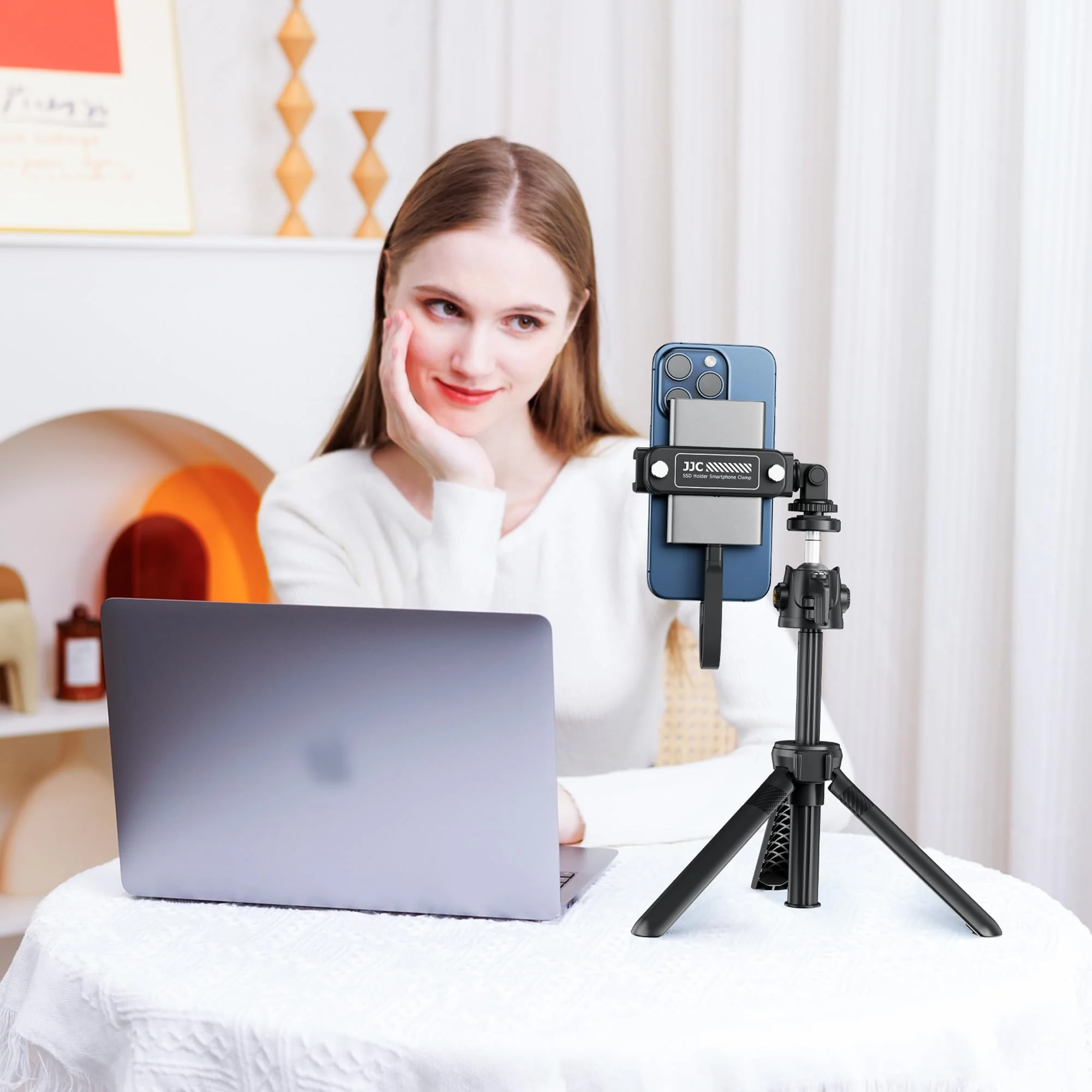 JJC 2-in-1 Multi-Use Phone Clamp SSD Holder Bracket, 360°Rotates SSD Mount Support with Cold Shoe, 1/4"-20 Tripod Mount for Photography Videography Video Recording Vlog Streaming - Image 8