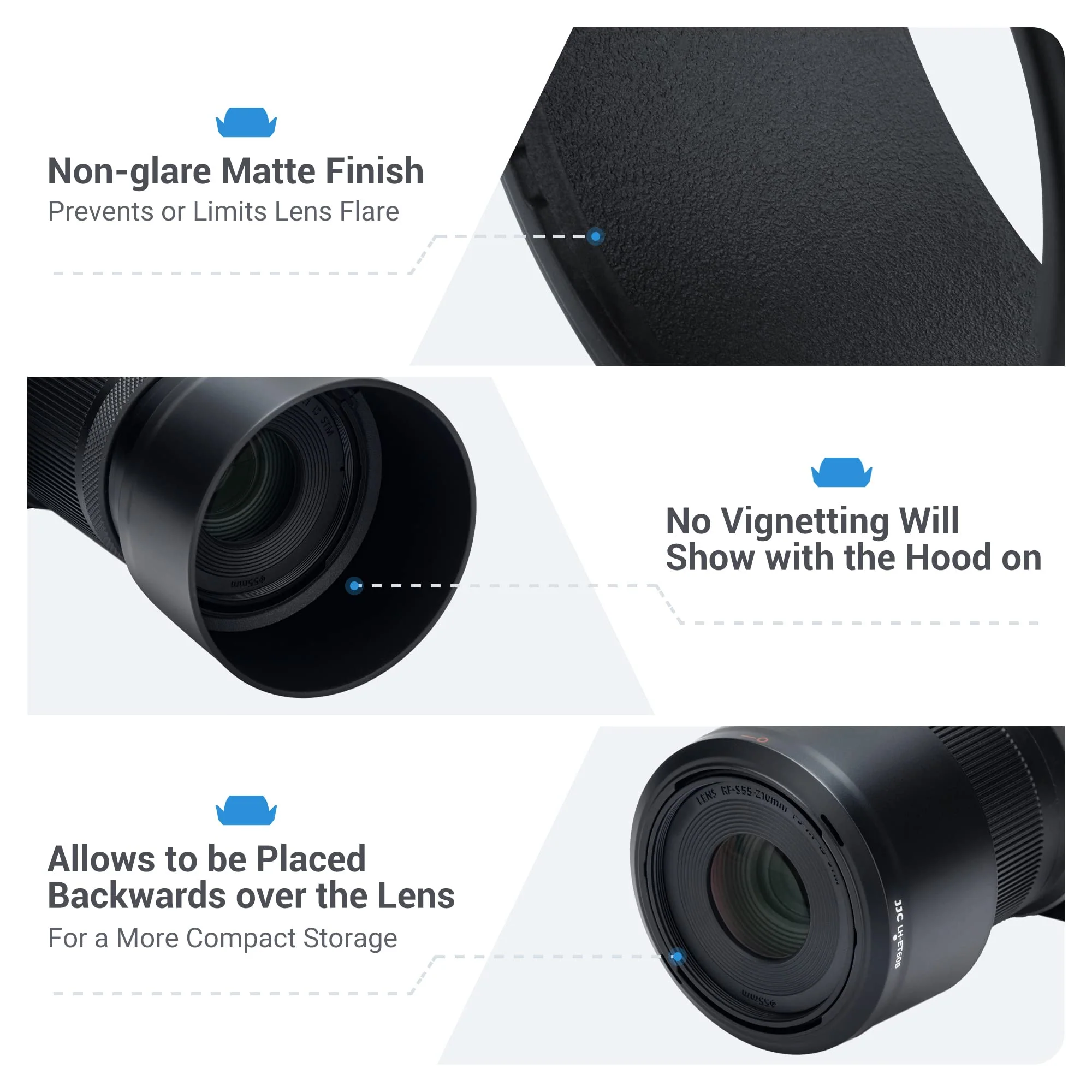 JJC ET-60B Lens Hood for Canon RF-S 55-210mm f/5-7.1 is STM Telephoto Zoom Lens on Canon R50 R100 Replaces Canon ET-60B with Reversible Design, Compatible with 55mm Filter and Lens Cap - Image 4