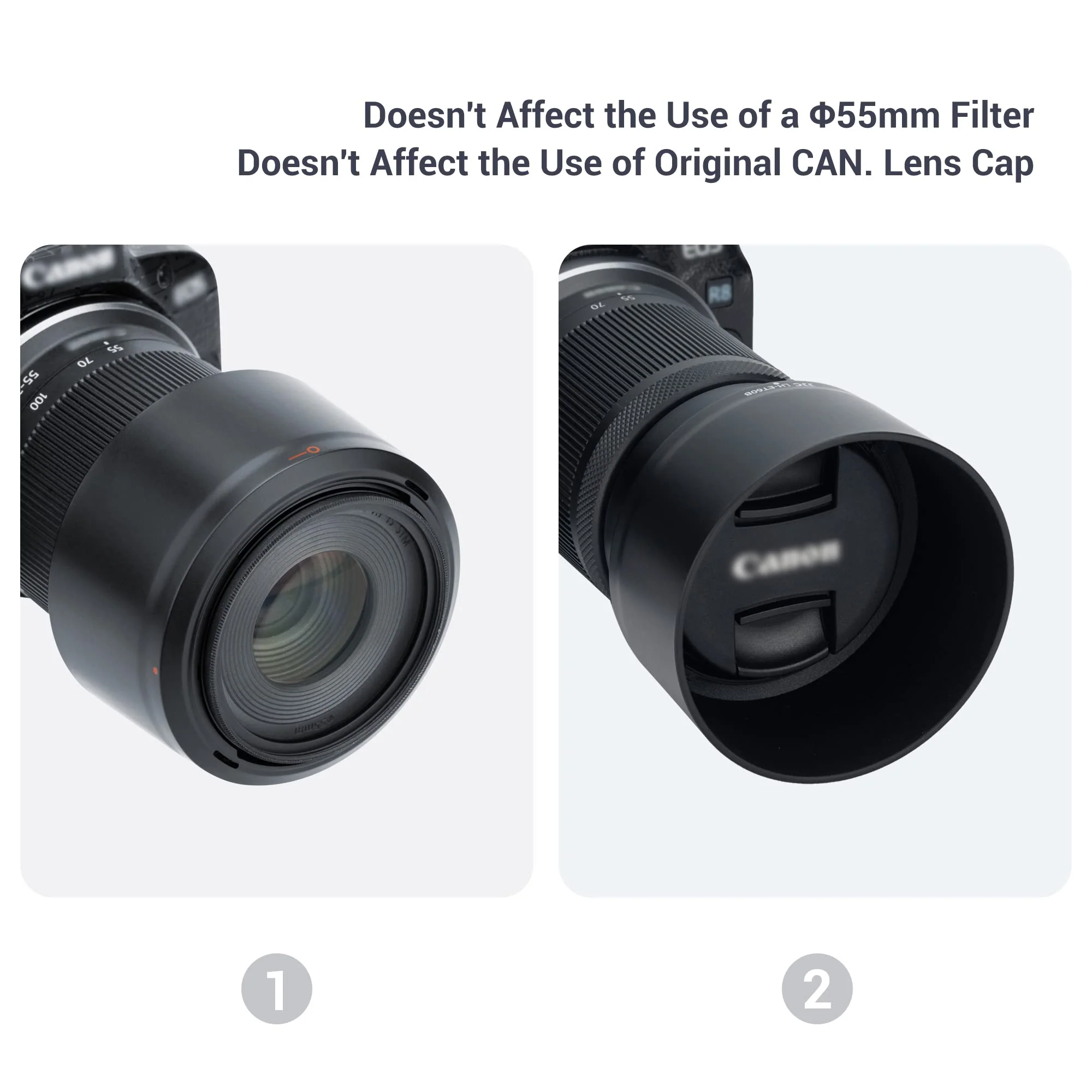JJC ET-60B Lens Hood for Canon RF-S 55-210mm f/5-7.1 is STM Telephoto Zoom Lens on Canon R50 R100 Replaces Canon ET-60B with Reversible Design, Compatible with 55mm Filter and Lens Cap - Image 5