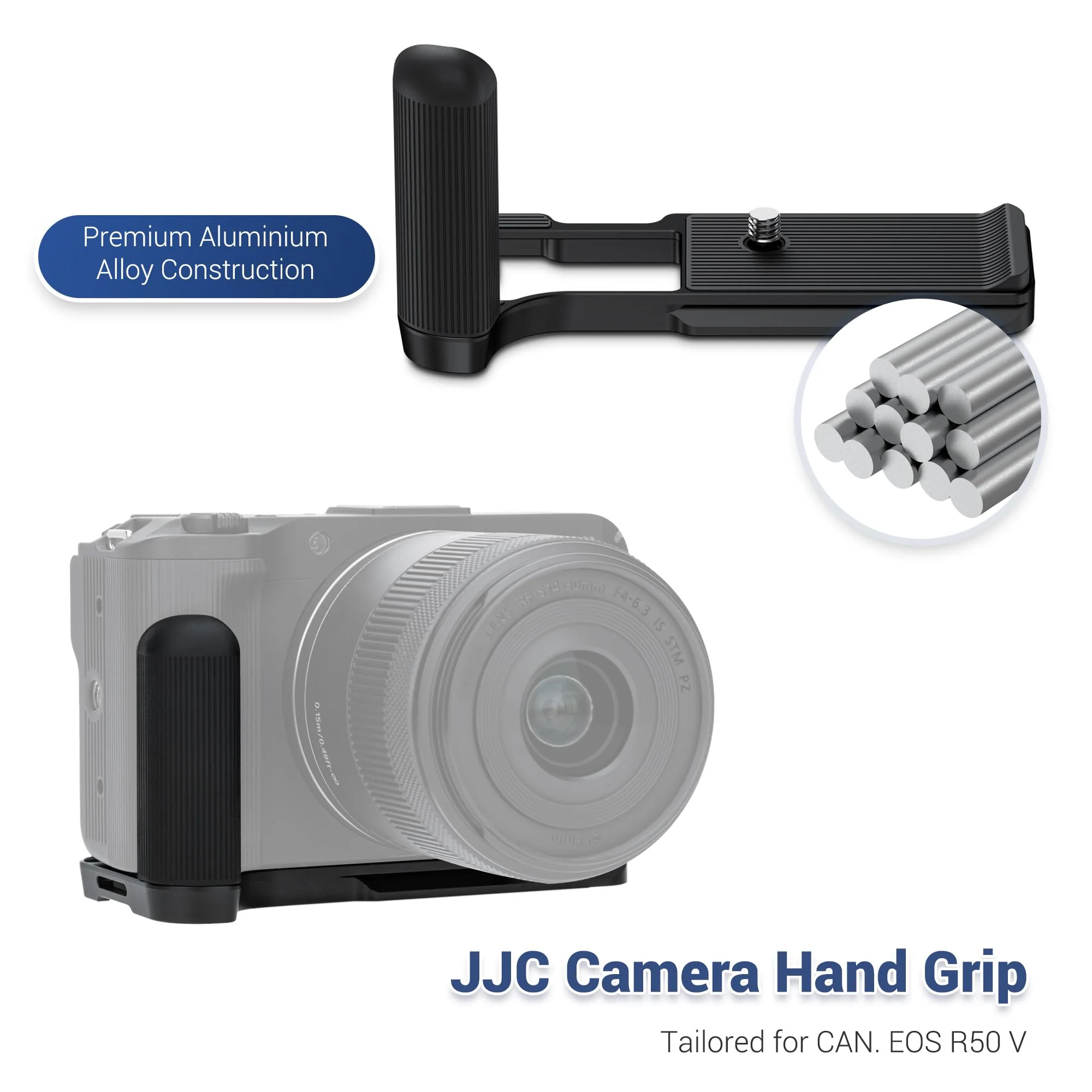 JJC Metal Hand Grip L Bracket for Canon EOS R50 V Camera(Not for R50), R50V Handgrip with Cold Shoe Mount, Silicone Handle, Anti-Slip Pad, Arca Swiss Quick Release Plate & 1/4"-20 Tripod Hole, Black - Image 2