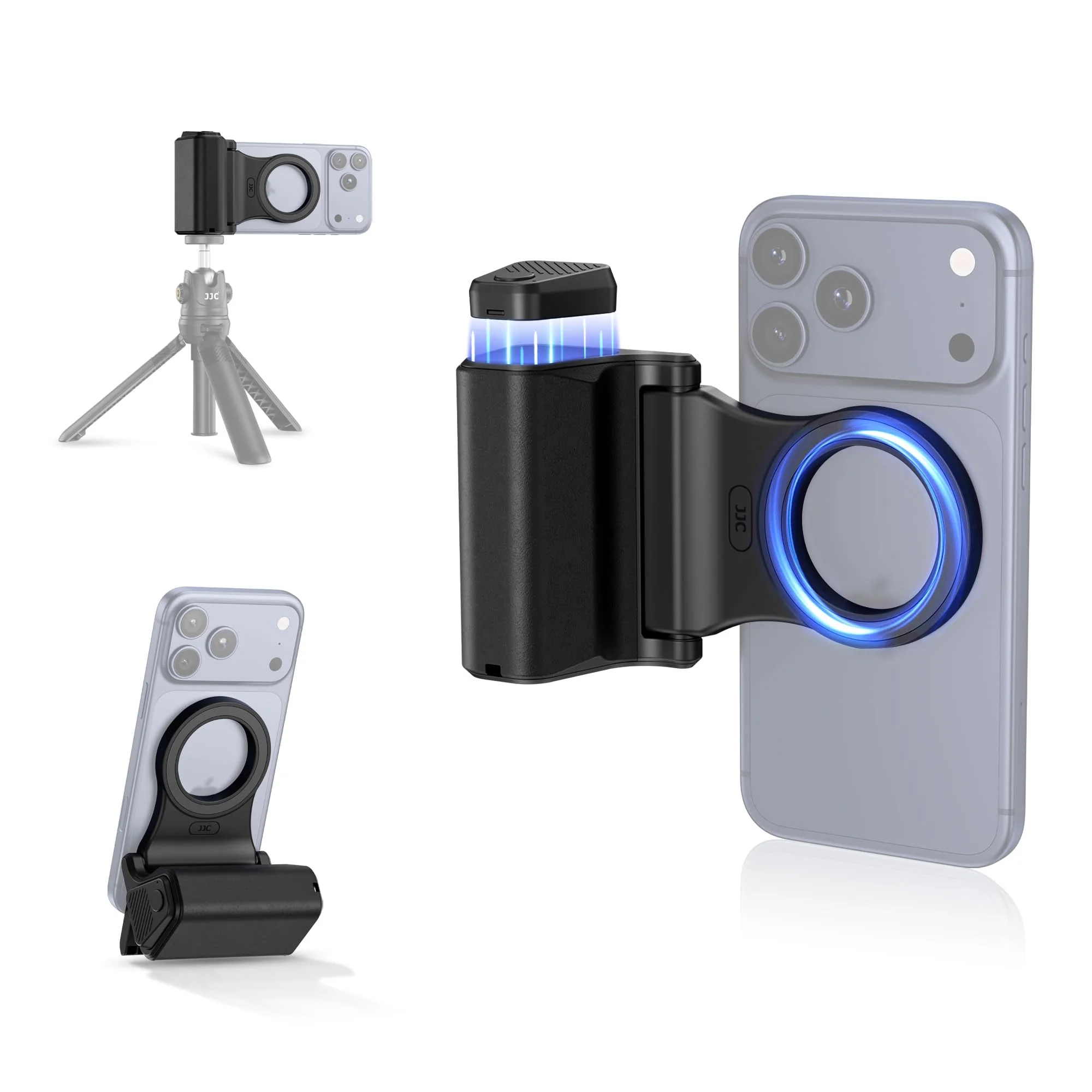 JJC Upgraded Magnetic Phone Camera Grip with Remote, Cell Phone Camera Grip Handle Compatible with MagSafe iPhone Android Phones, with 1/4" Tripod Screw for Vlogging Video Recording Selfie