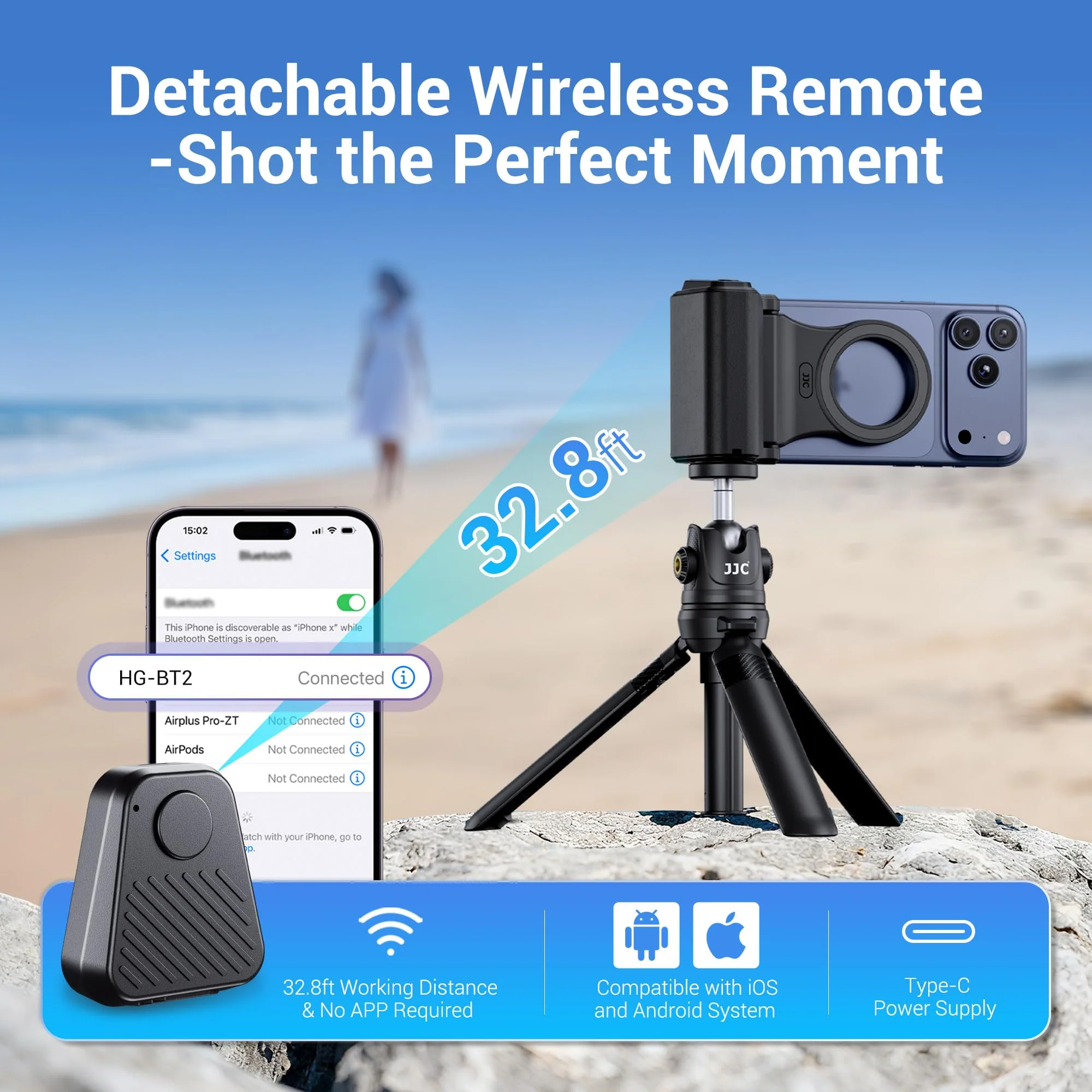 JJC Upgraded Magnetic Phone Camera Grip with Remote, Cell Phone Camera Grip Handle Compatible with MagSafe iPhone Android Phones, with 1/4" Tripod Screw for Vlogging Video Recording Selfie - Image 6