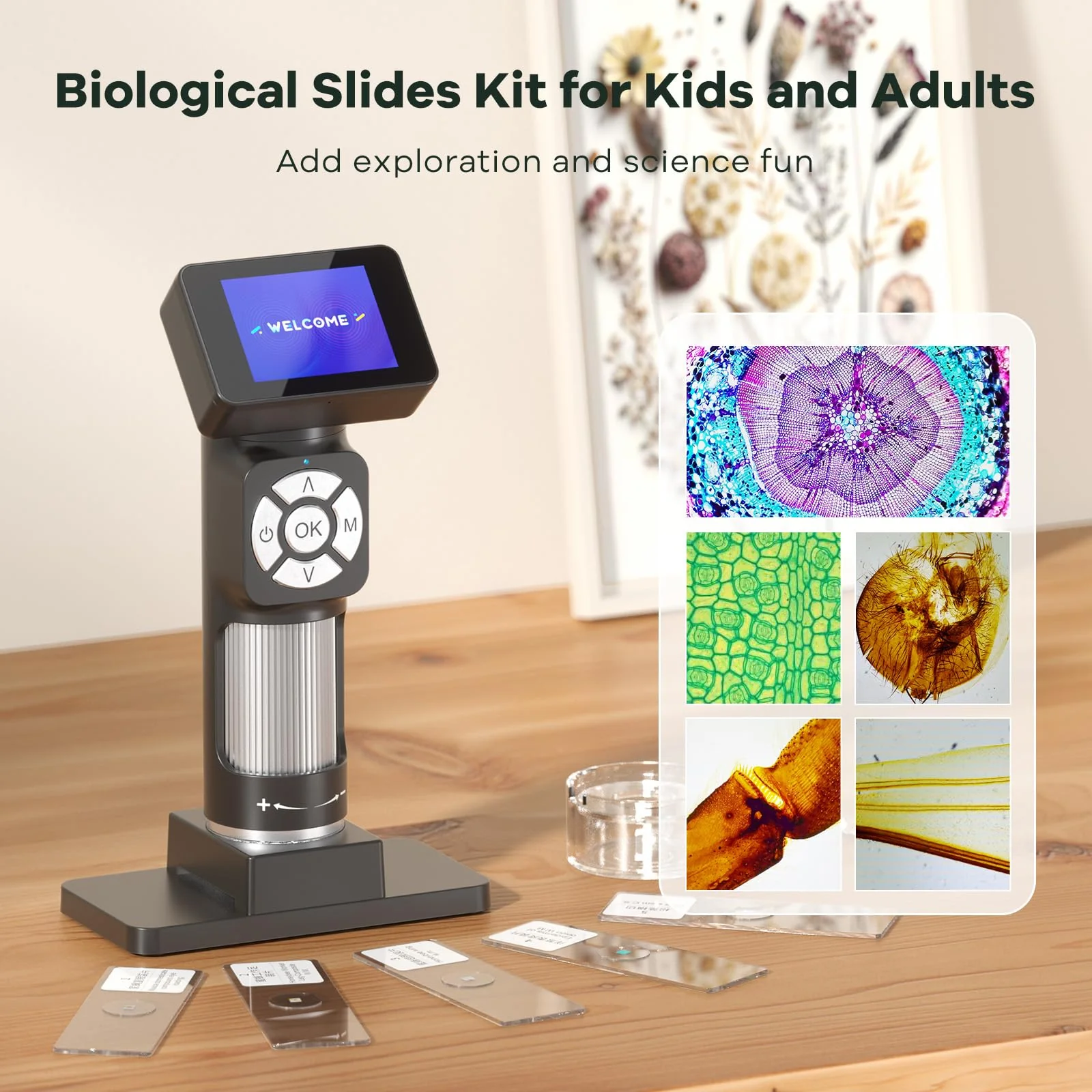 JL112 Handheld Microscope for Kids Adults, Portable Digital Microscope with 2" LCD Screen, 1080P USB Pocket Microscope Camera with 8 LED Lights, PC View, Microscope Slide Kit, 32GB - Image 4