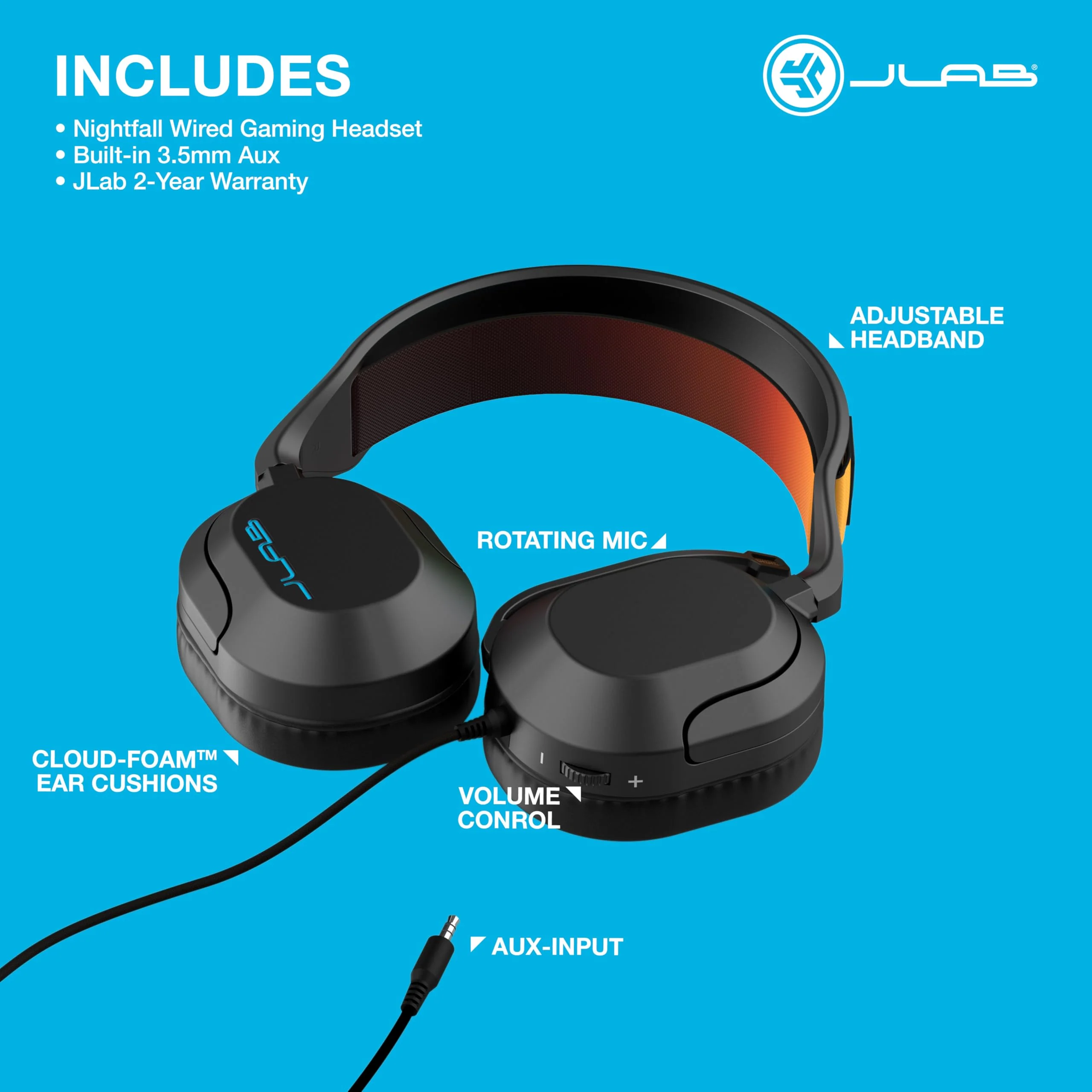 JLab Nightfall Gaming Headset with Near-Field Directional Flip-to-Mute Rotating Boom Mic, 50mm Drivers and Sound Isolating Inner Shelf, Wired 3.5mm for PC, PS5, PS4, Xbox Series X/S, Xbox one, Switch - Image 8