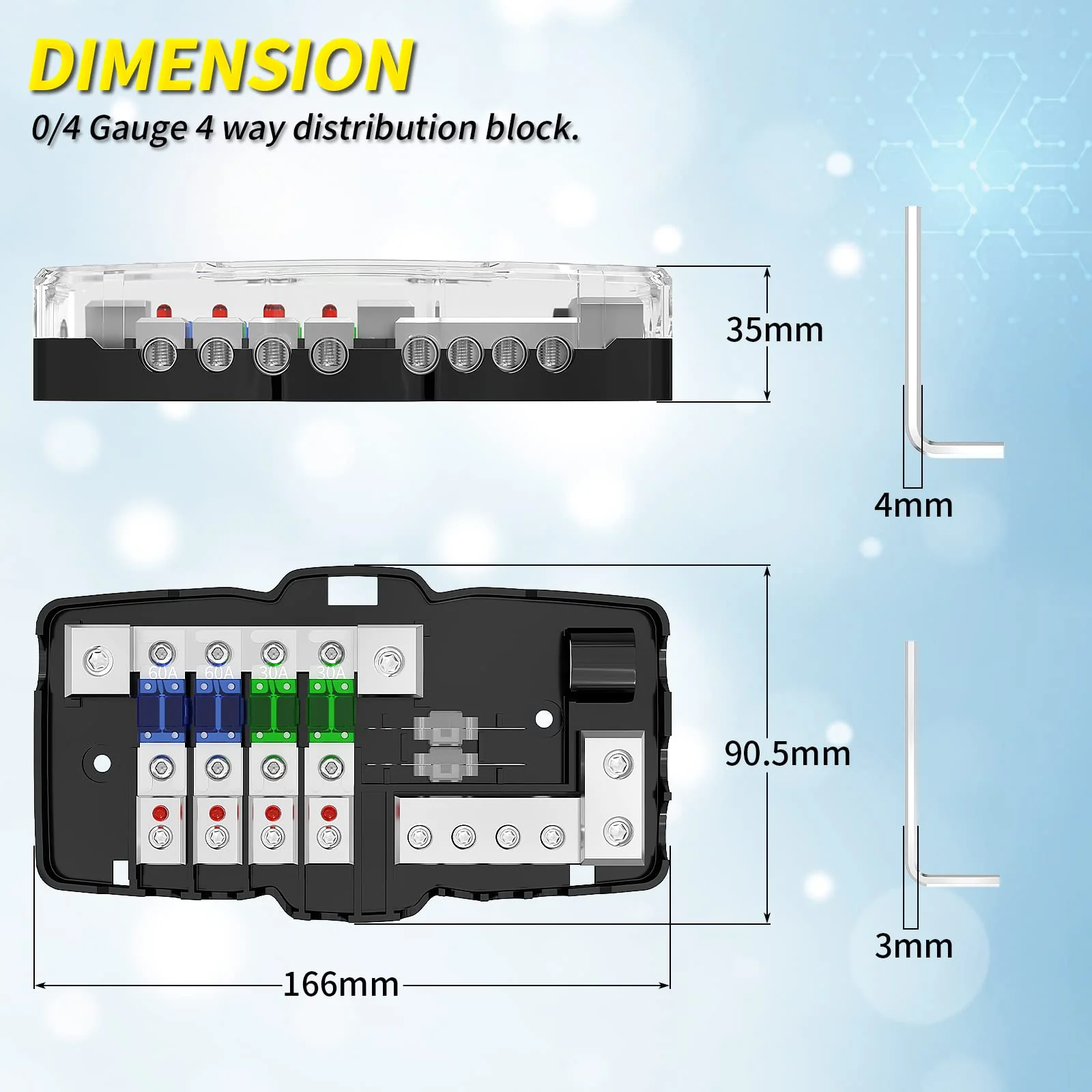 Joinfworld Fused Power Distribution Block Car Audio 4 Way MIDI(Mini-ANL) Fuse Block 12V 0/4 Gauge with Ground for Auto UTV Boat Stereo Amp - Image 2