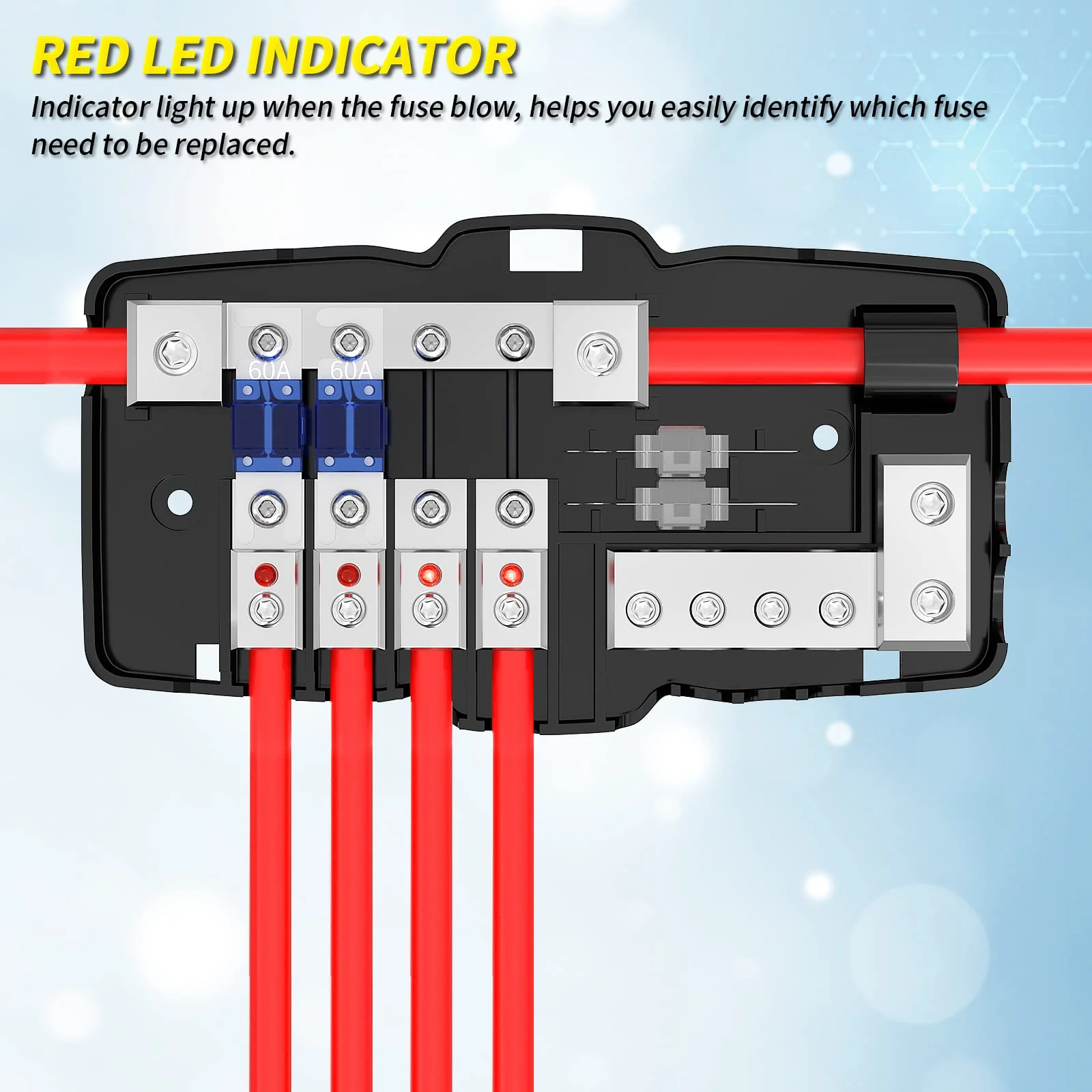 Joinfworld Fused Power Distribution Block Car Audio 4 Way MIDI(Mini-ANL) Fuse Block 12V 0/4 Gauge with Ground for Auto UTV Boat Stereo Amp - Image 5