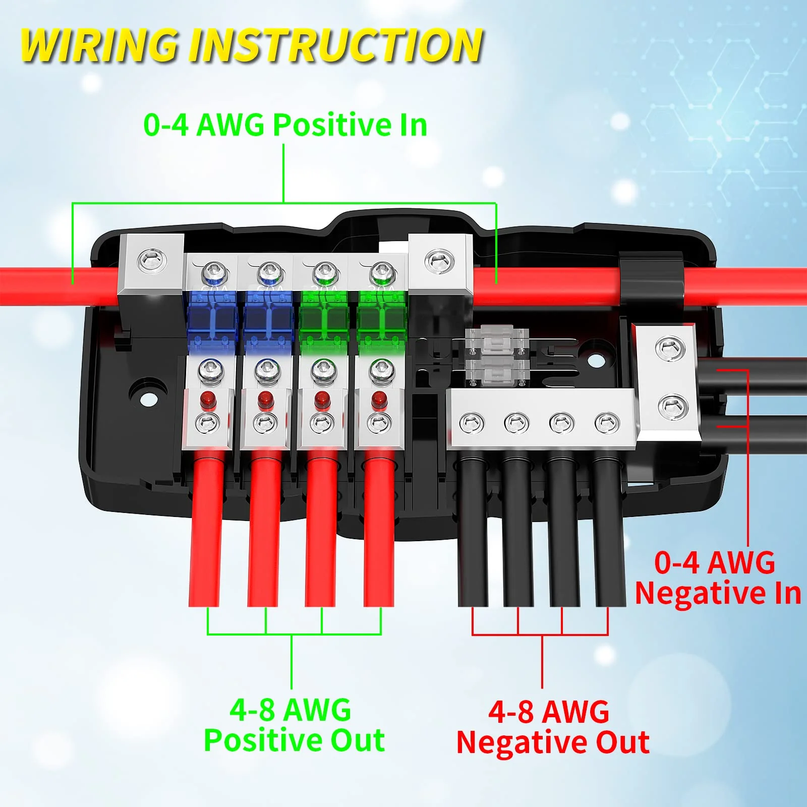 Joinfworld Fused Power Distribution Block Car Audio 4 Way MIDI(Mini-ANL) Fuse Block 12V 0/4 Gauge with Ground for Auto UTV Boat Stereo Amp - Image 6