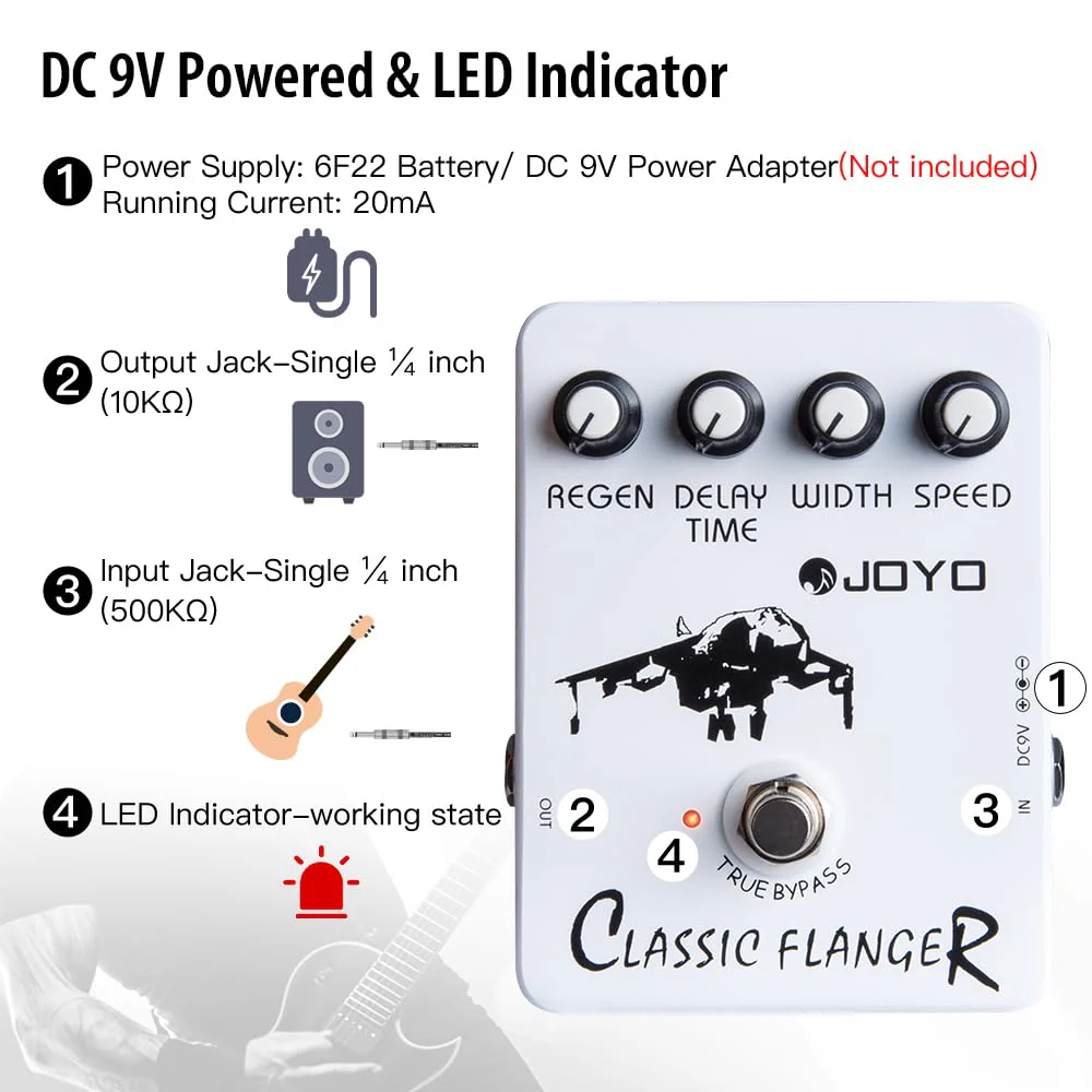 JOYO Flanger Effect Pedal Achieve Metallic Flanger Sounds & Rapid Tremulous Vibrato for Electric Guitar Effect - True Bypass (JF-07) White - Image 6
