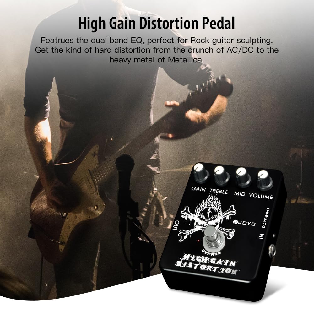 JOYO High Gain Distortion Pedal from AC/DC Crunch to Heavy Metal with Full Range EQ for Electric Guitar Effect - Bypass (JF-04) Black - Image 2