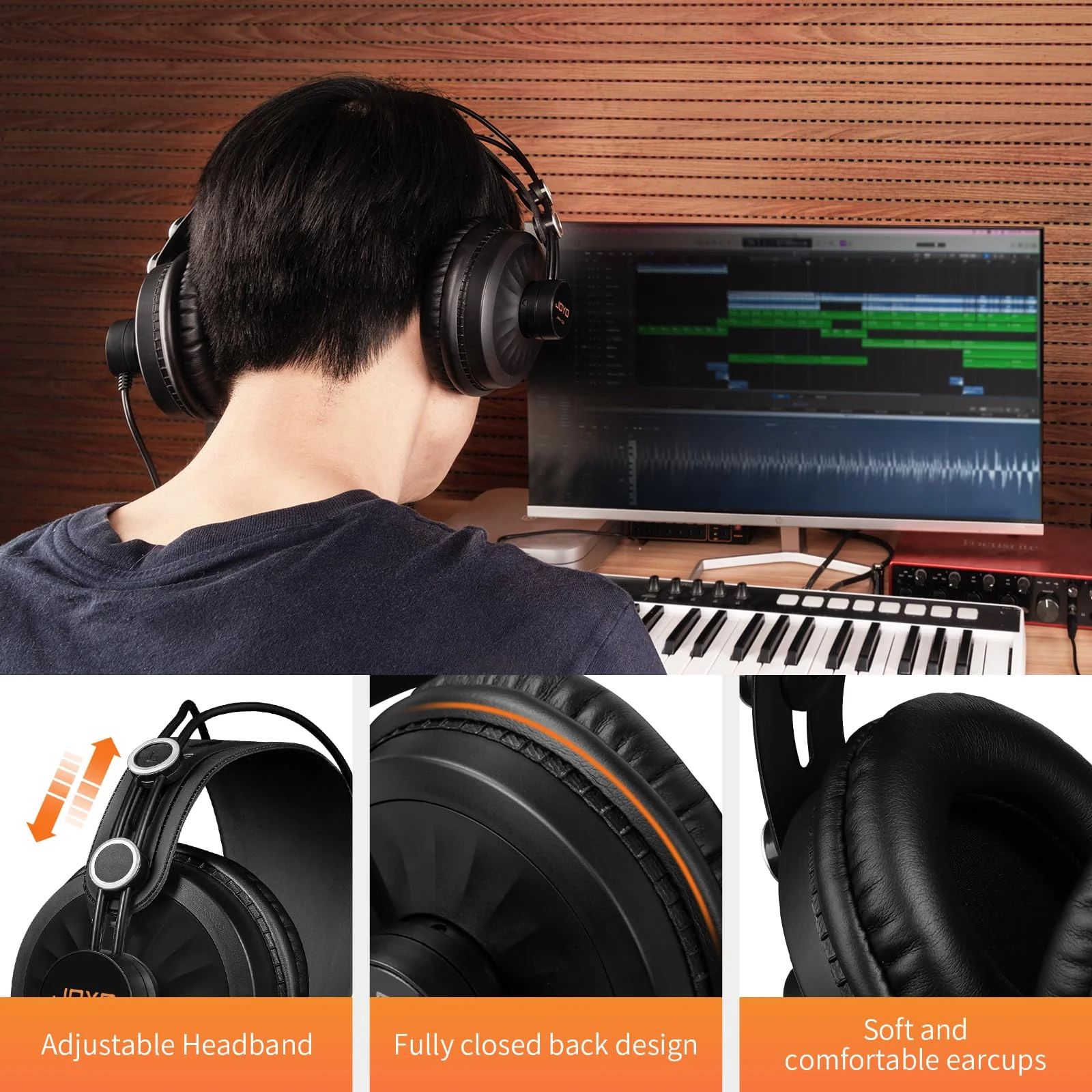 JOYO Studio Headphones Monitor Headphone for Recording Over Ear Noise Canceling for Guitar Cellphone Mixer Amplifier Podcast DJ and Keyboard Piano (JMH-02) Over-Ear Monitor Gray - Image 5