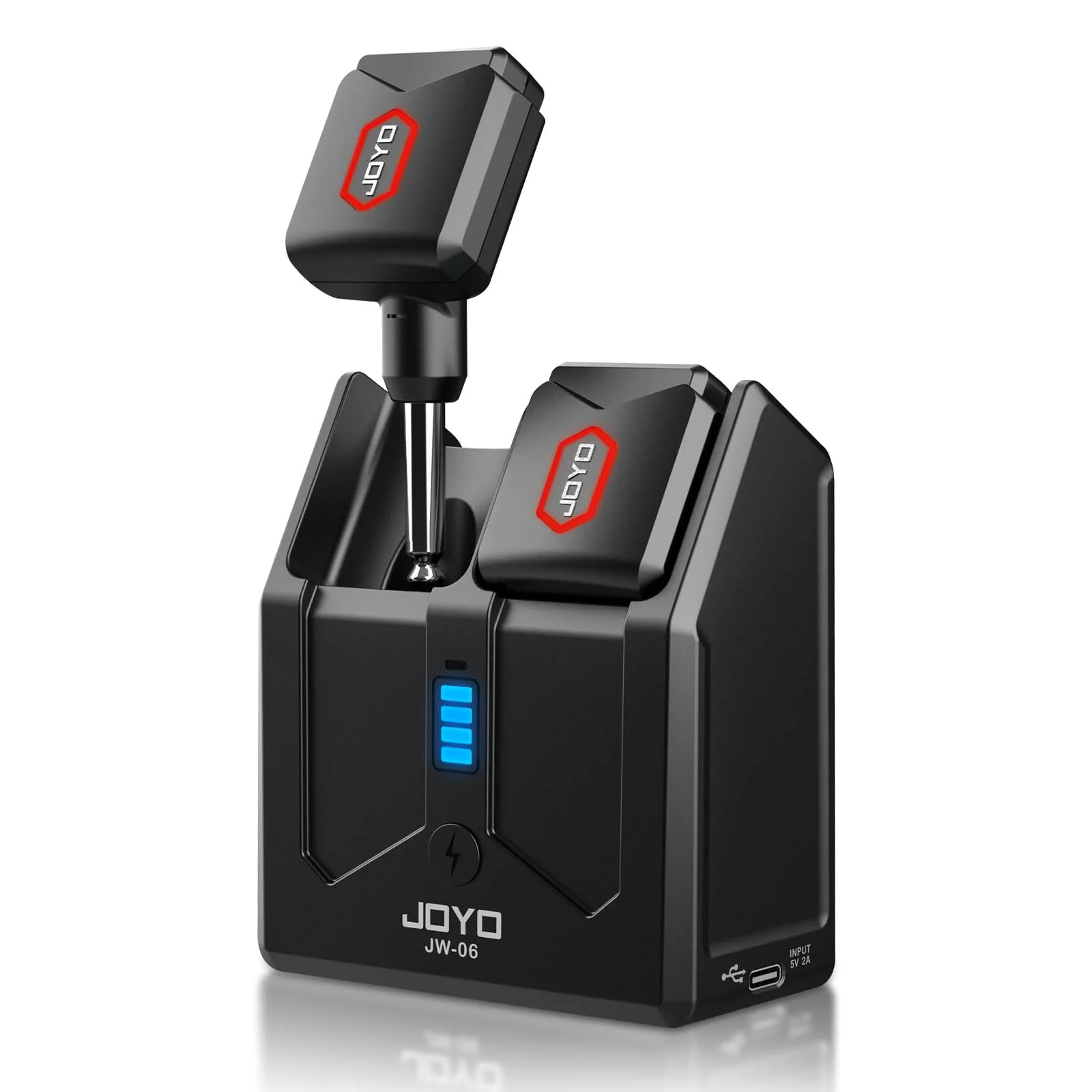 JOYO Wireless Guitar System 5.8GHz Wireless Guitar Transmitter Receiver with Charging Box 4 Signal Channel for Guitar Bass Electric Instruments (JW-06) 5.8Ghz with Charging