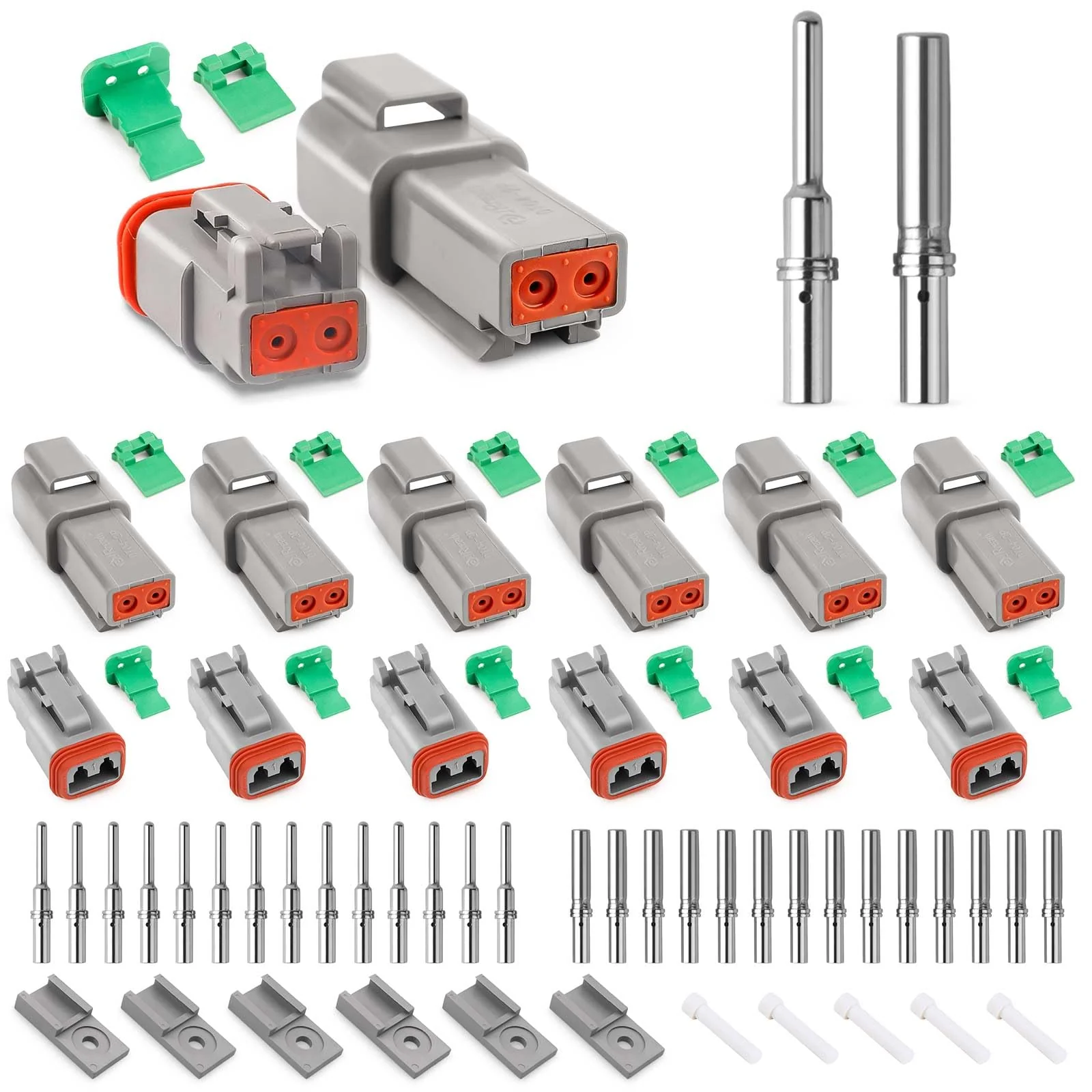 JRready German Plug 2-Pin Grey IP68 Waterproof DT Connector Set 6 Sets with German Terminal Kit Wire Gauge 16-20 AWG for Car, Motorcycle, Truck, Boat 2 Pins 6 Sätze-YK