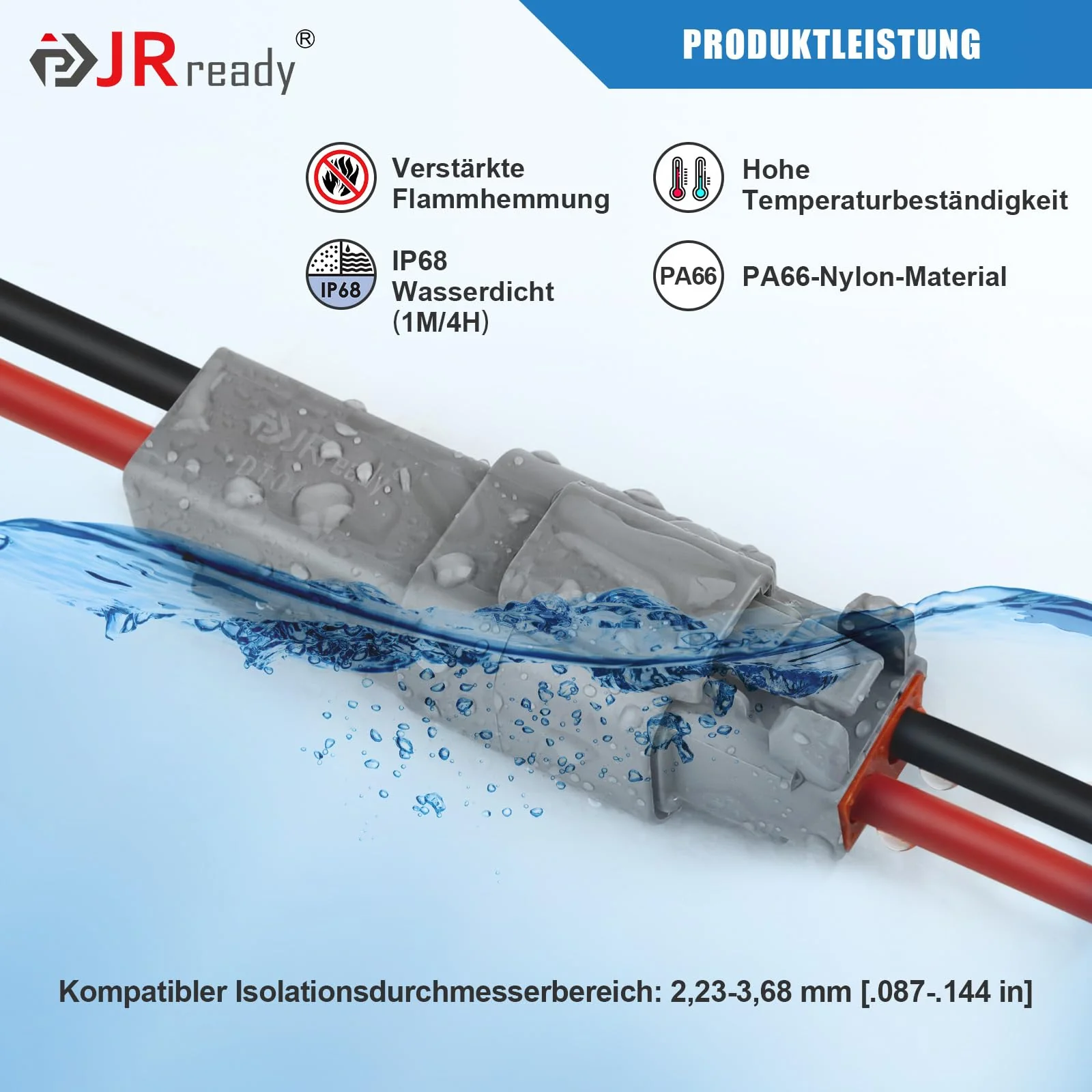 JRready German Plug 2-Pin Grey IP68 Waterproof DT Connector Set 6 Sets with German Terminal Kit Wire Gauge 16-20 AWG for Car, Motorcycle, Truck, Boat 2 Pins 6 Sätze-YK - Image 4