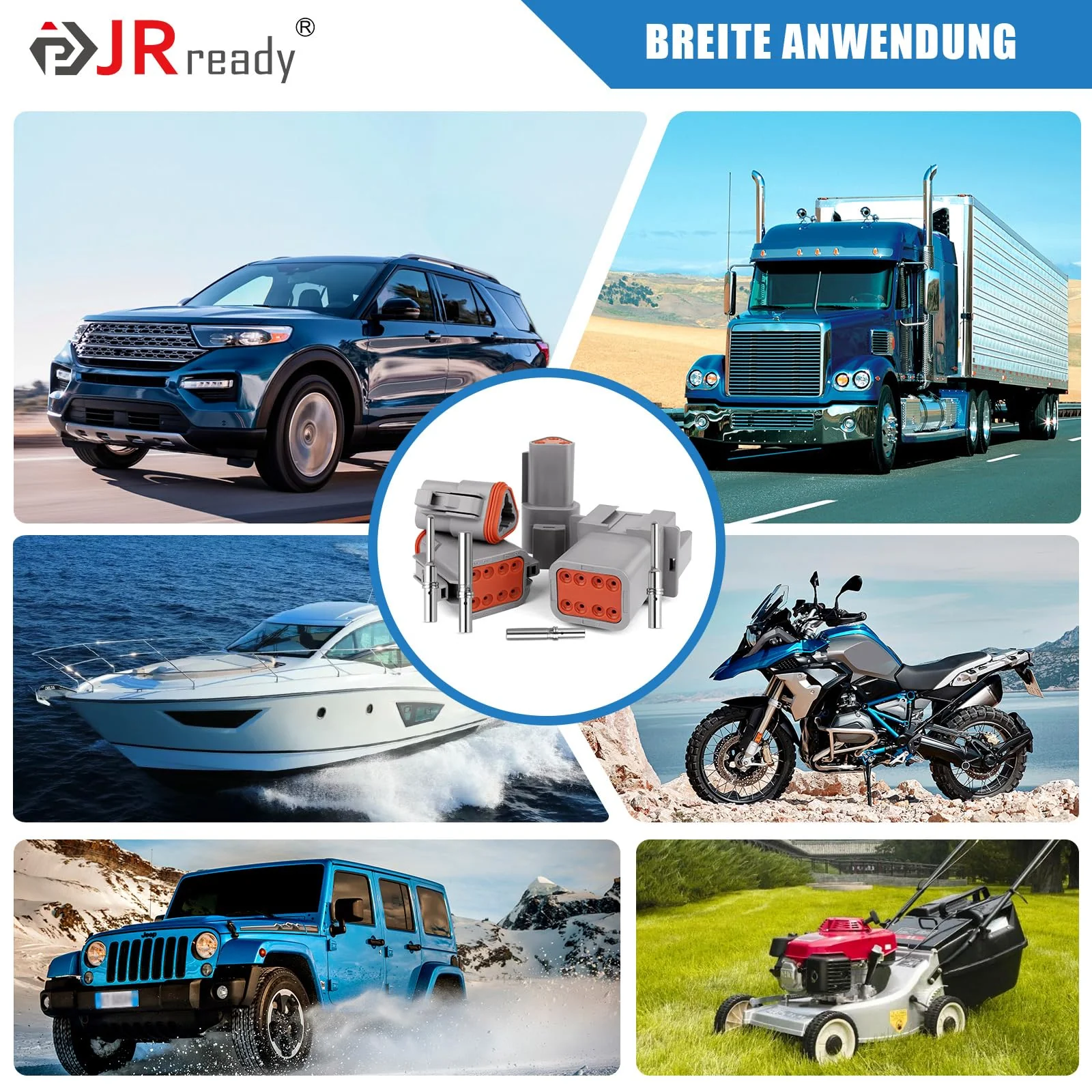 JRready German Plug 2-Pin Grey IP68 Waterproof DT Connector Set 6 Sets with German Terminal Kit Wire Gauge 16-20 AWG for Car, Motorcycle, Truck, Boat 2 Pins 6 Sätze-YK - Image 7