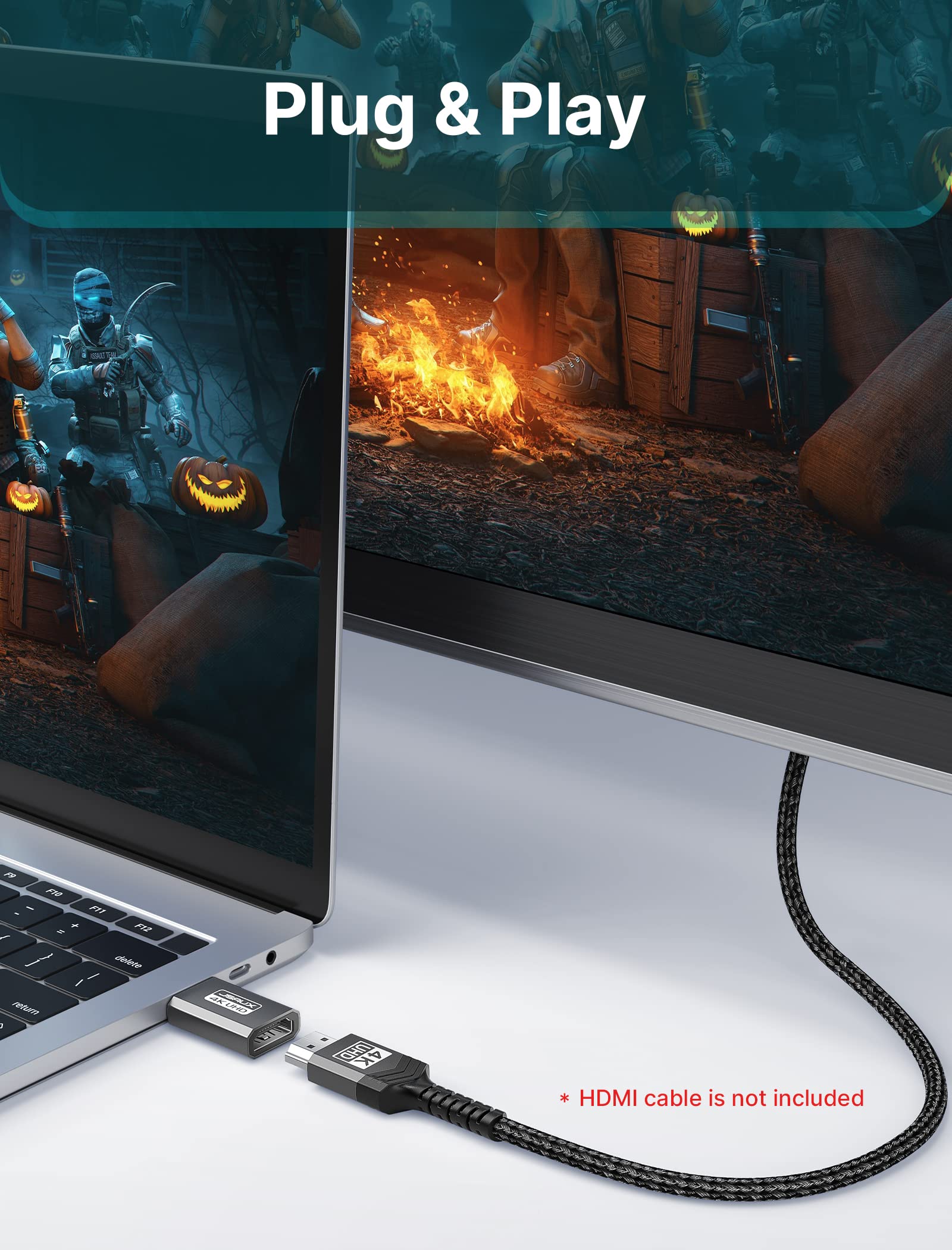 JSAUX 4K DisplayPort to HDMI Adapter, DP PC to HDMI Monitor Converter Video UHD 2K@120Hz,4K@30 DP to HDTV Male to Female Uni-Directional Adapter Compatible for Dell, Lenovo, HP,GPU, AMD -Grey 1Pack Grey - Image 2