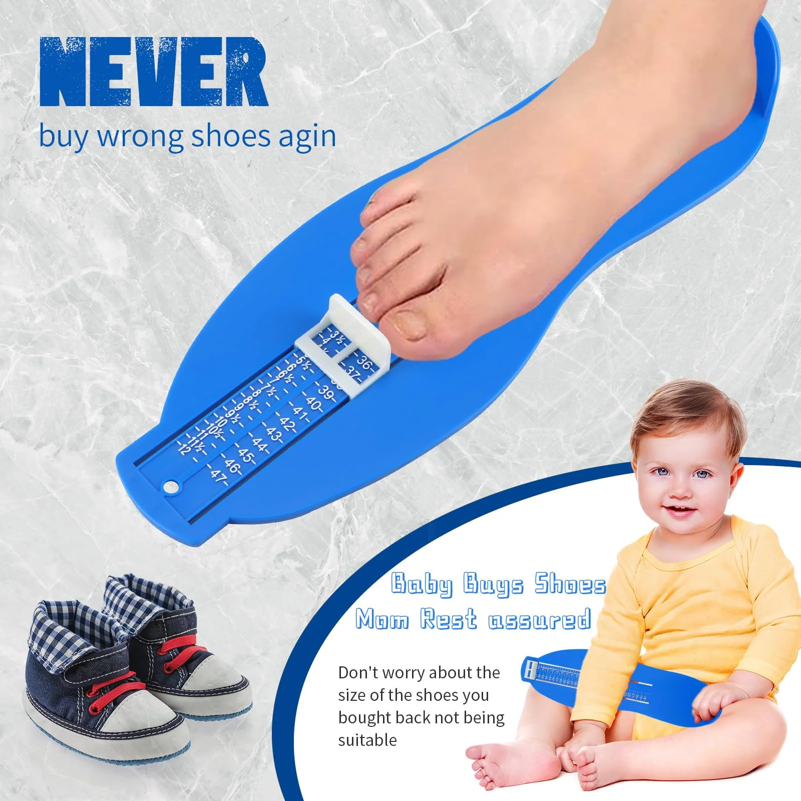 JSMTKJ Foot Gauge, Shoe Sizes Measure Sizes with 1 Tape Measure Feet, Kids Adult Shoe Gauge for EUR UK Shoe Gauge (Blue), blue - Image 4
