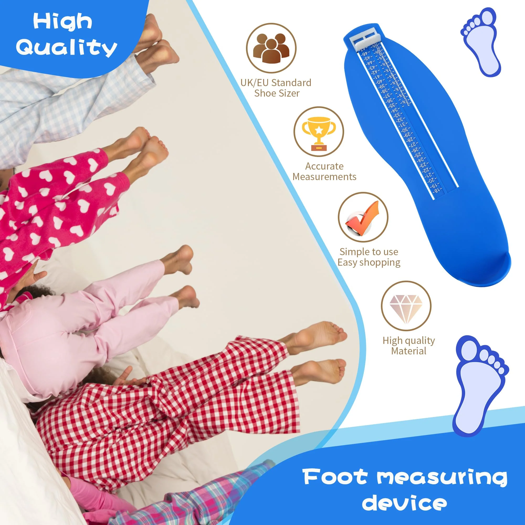 JSMTKJ Foot Gauge, Shoe Sizes Measure Sizes with 1 Tape Measure Feet, Kids Adult Shoe Gauge for EUR UK Shoe Gauge (Blue), blue - Image 6
