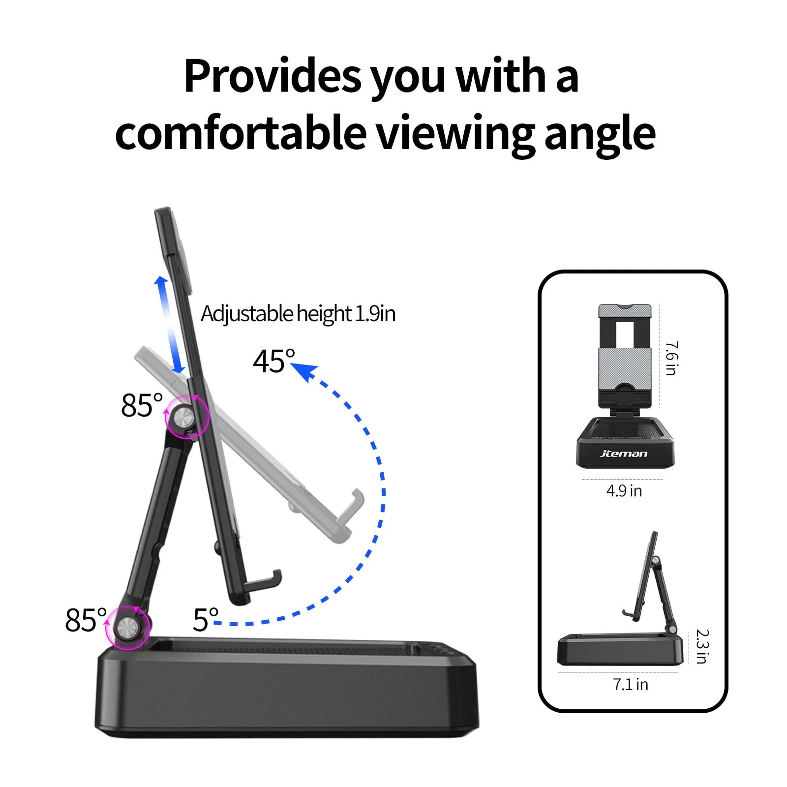 JTEMAN Tablet Stand Adjustable with Bluetooth Speakers,Kitchen Gadgets,Gifts for Women Men,Wireless Bluetooth Speaker Tablet Holder,Desk Mic Charging Sation Compatible with Phones and Tablet Silver Black - Image 7