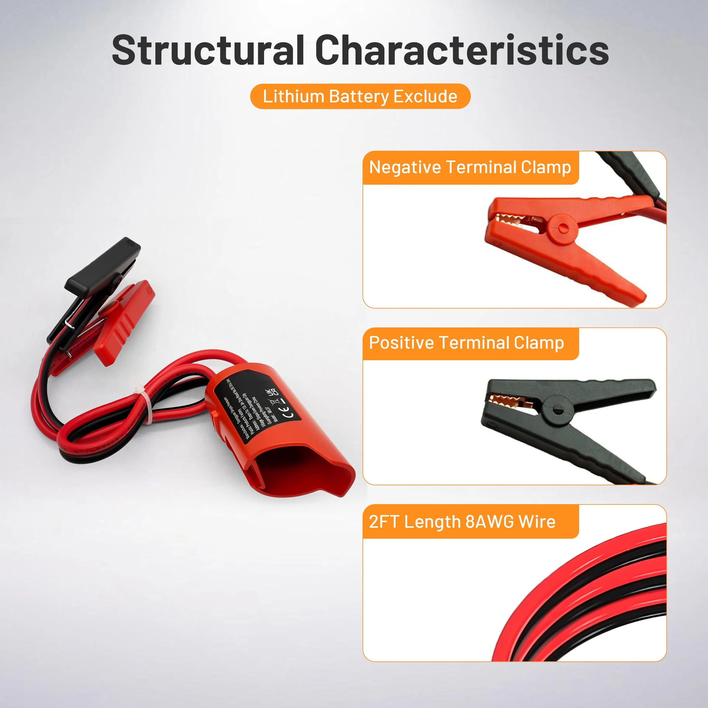 Jumper Cables Adapter for Milwaukee M12 12V Battery, 2FT 8AWG Portable Car Jump Starter Booster Cables, Automotive Emergency Power Tool for Car Truck SUV Jump Starting Using Tool (2FT 8AWG) - Image 3