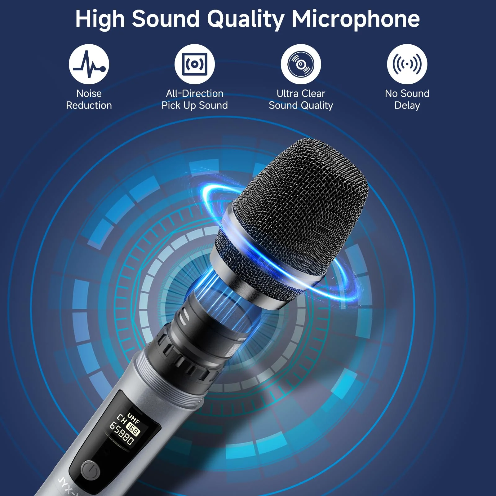 JYX Wireless Microphone, Professional UHF Metal Handheld Dynamic Mic System with Rechargeable Receiver 1/4''(6.35mm) Plug, for Amplifier, PA System, Karaoke Singing, Wedding, Party, Speech, Church - Image 3