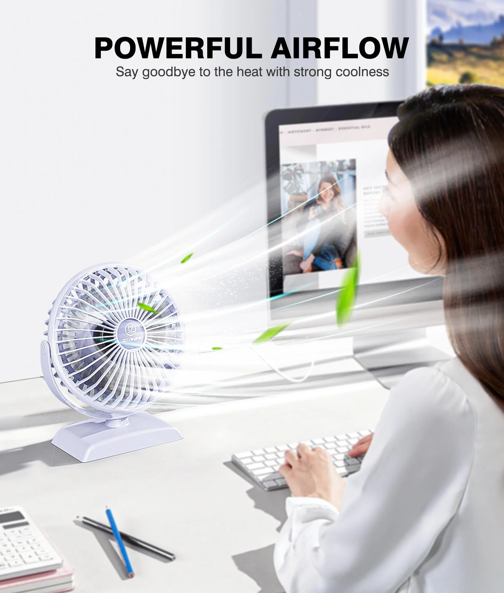 JZCreater Desk Fan, USB Fan for Desk, Strong Airflow, 360 Degree Rotation Desktop Cooling Personal 3 Speed, Quiet Mini Powered, Protable Small Home Office Bedroom Car Travel,Purple 4.9inch JZC-E282 1 Purple - Image 2