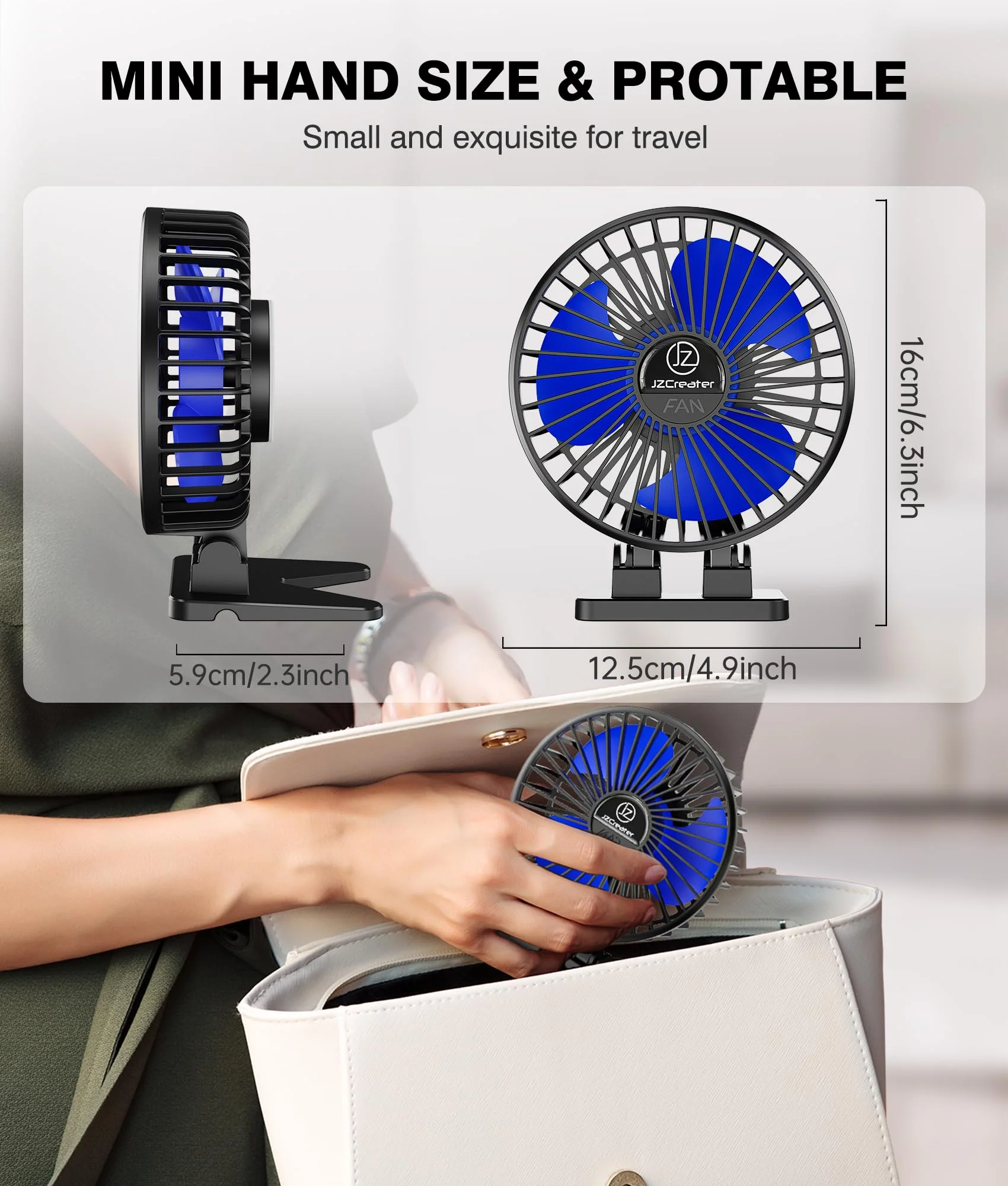 JZCreater USB Desk Fan, Mini Fan Portable, 3 Speeds Desktop Table Cooling Fan, Plug in Power Fan, Rotation Strong Wind, Quiet Personal Small Fan for Home Desktop Office Travel Bedroom, Black (2Pack) Black 2Pack - Image 6