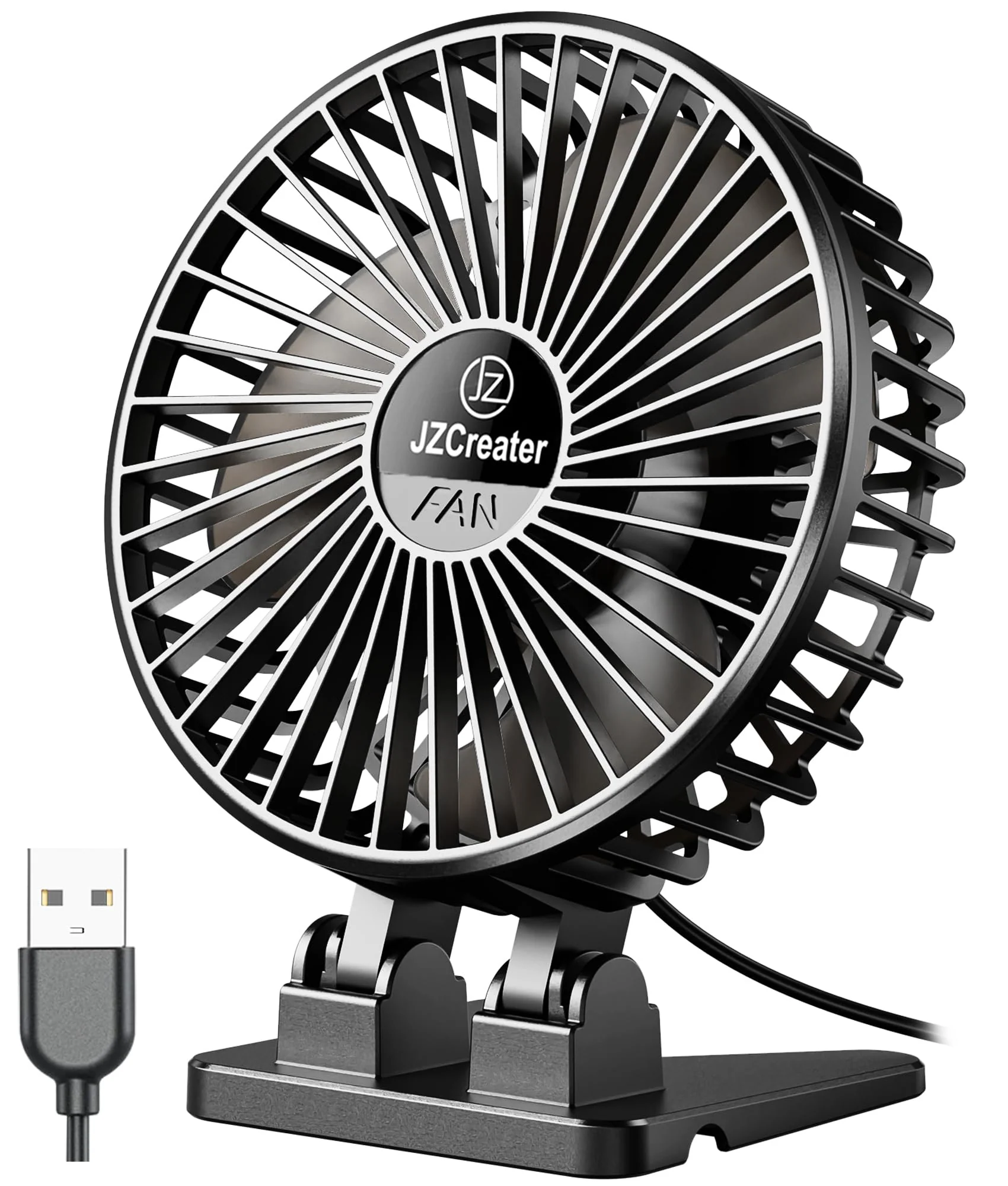 JZCreater USB Desk Fan, Mini Fan Portable, 3 Speeds Desktop Table Cooling Fan, USB Power Fan, Rotation Strong Wind, Quiet Personal Small Fan for Home Desktop Office Travel Bedroom, Deep Black(2Pack) Deep Black 2Pack - Image 7