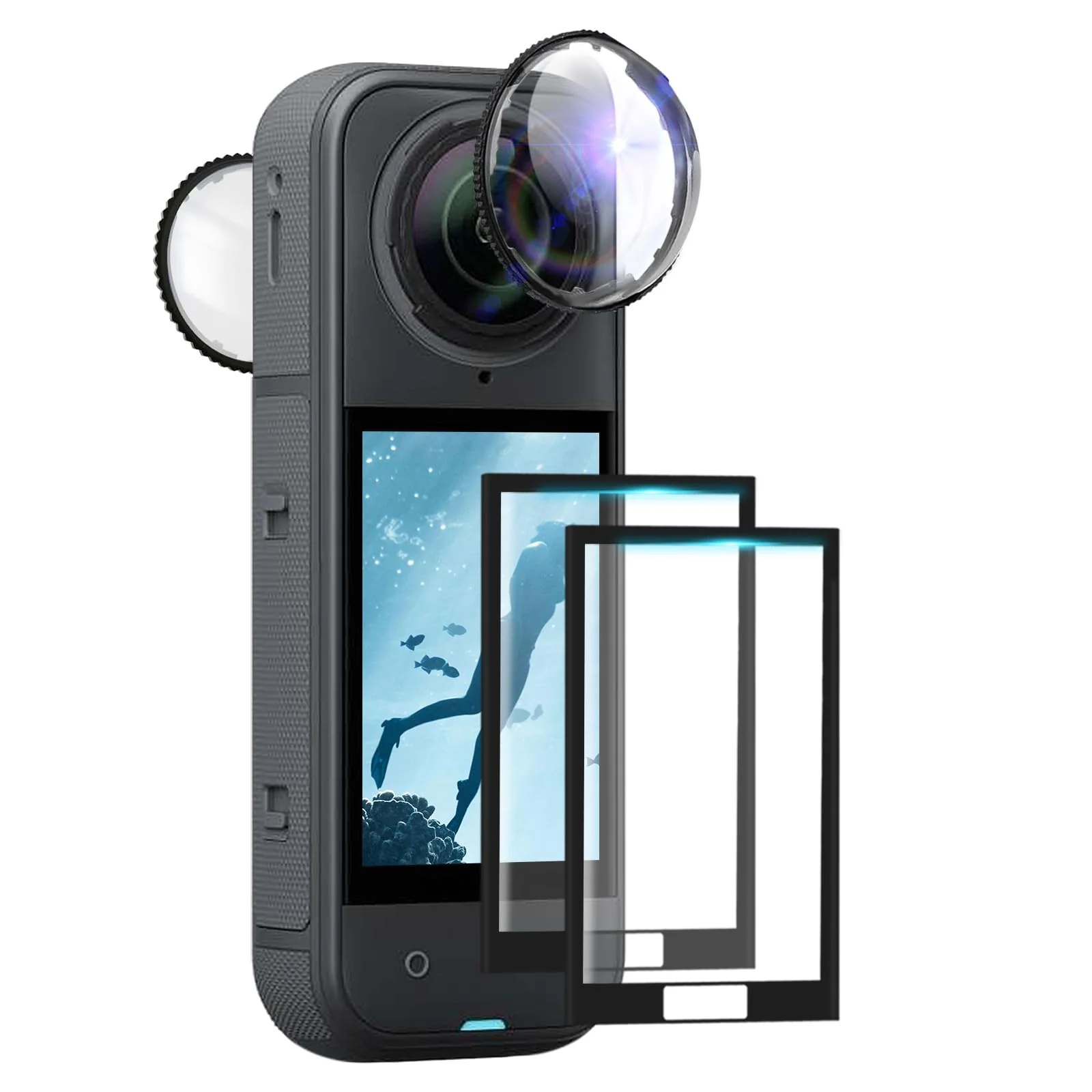 JZW-SHOP Premium Lens Guards with 2 Screen Protector Compatible with Insta360 X5, 10H 98% High Transparency Tempered Optical Glass, Scratch-resistant Protective Lens Cover, Insta 360 X5 Accessories kit