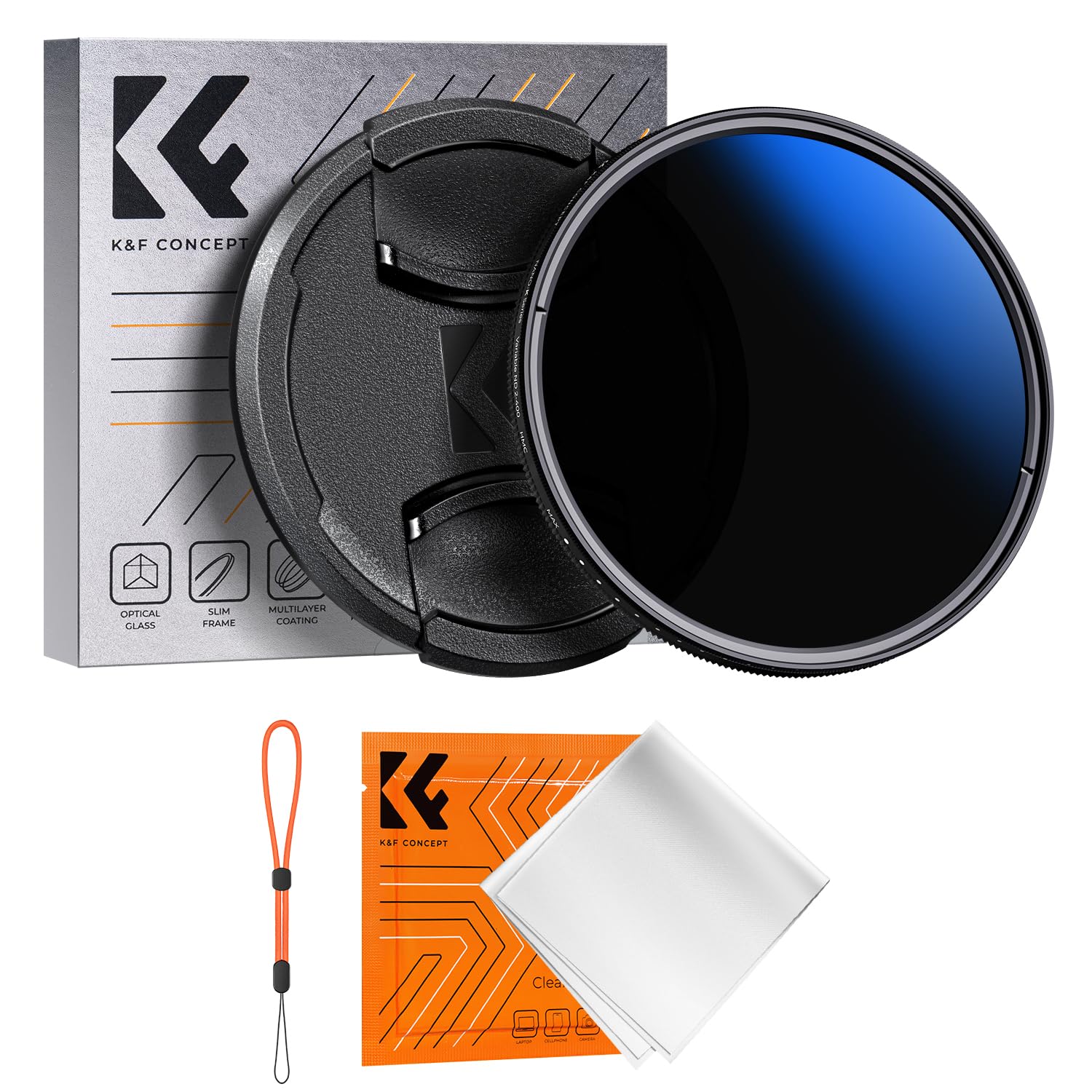 K&F Concept 52mm Variable ND Camera Lens Filter ND2-ND400 (1-9 Stops) + Filter Cap + Cleaning Cloth 18 Multi-Layer Coatings Adjustable Neutral Density Ultra Slim Lens Filter (K-Series)
