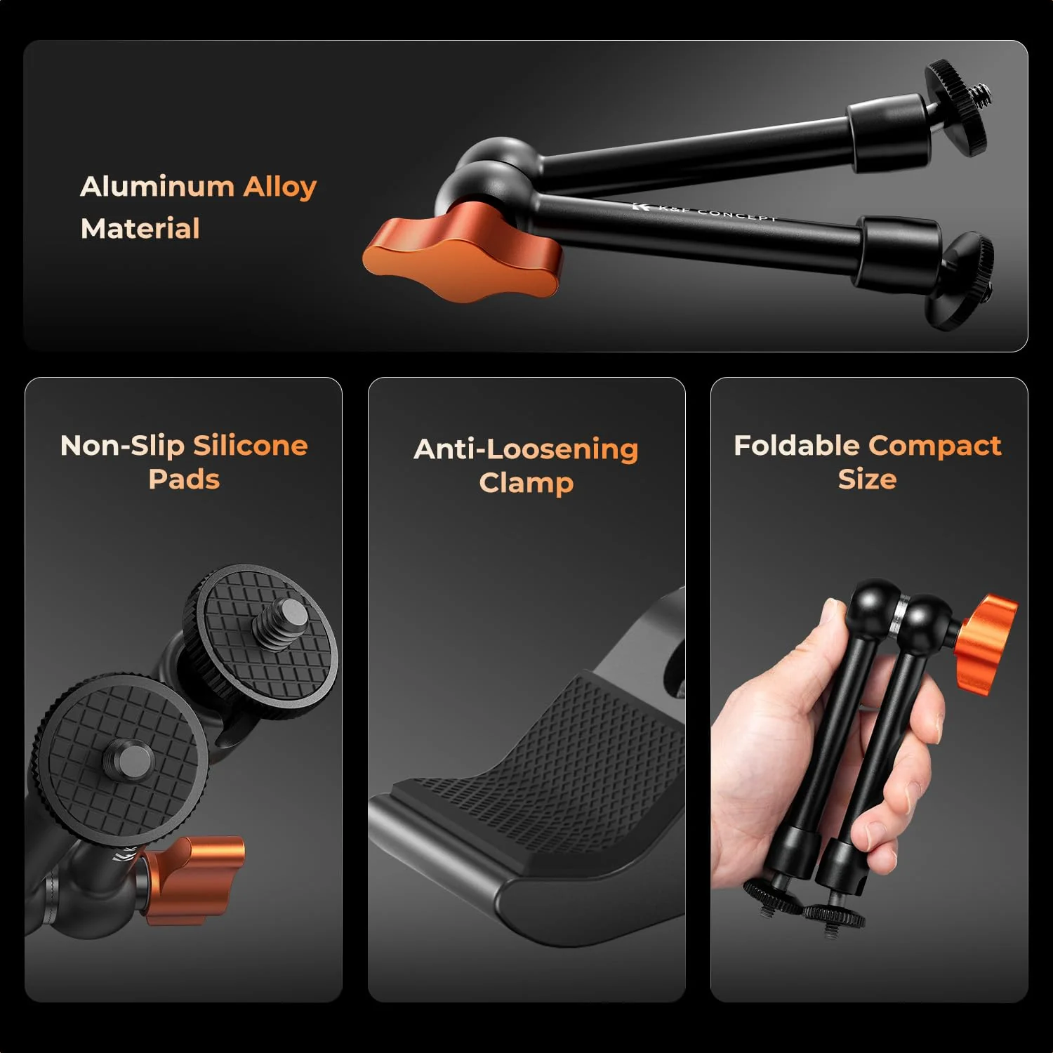 K&F CONCEPT 9.8" Magic Arm Clamp with Cold Shoes 360° Ball Heads Camera Arm Mount for Monitor/Flash/Microphone/DSLR Camera 9.8" with cold shoes - Image 2