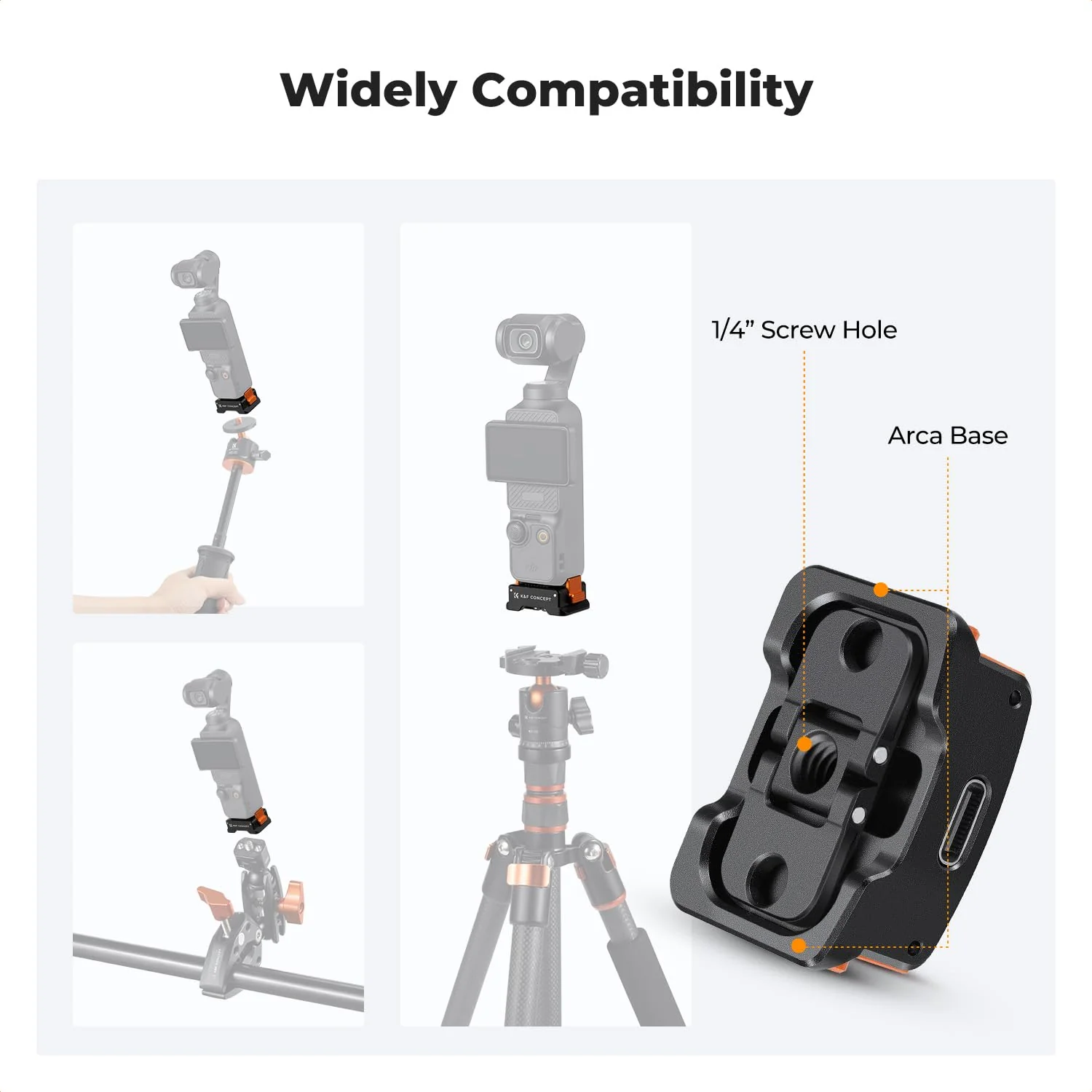 K&F Concept Charging Adapter Base for DJI Osmo Pocket 3, Desktop Type-C Charging Dock Fit Arca-Swiss Standard, with 1/4 Screw Hole/Folding Finger, Aluminum Alloy Bracket - Image 5