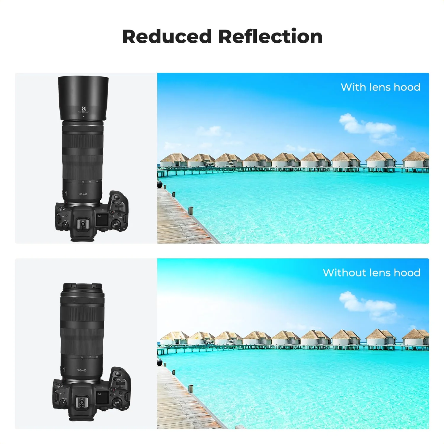 K&F CONCEPT Lens Hood Replace of ET-74B Hood Compatible with Canon RF 100-400mm f/5.6-8 is USM, EF 70-300mm f/4-5.6 is II USM, Reversible Snap on Camera Lens Shade Fits 67mm Filters and Lens Cap - Image 6