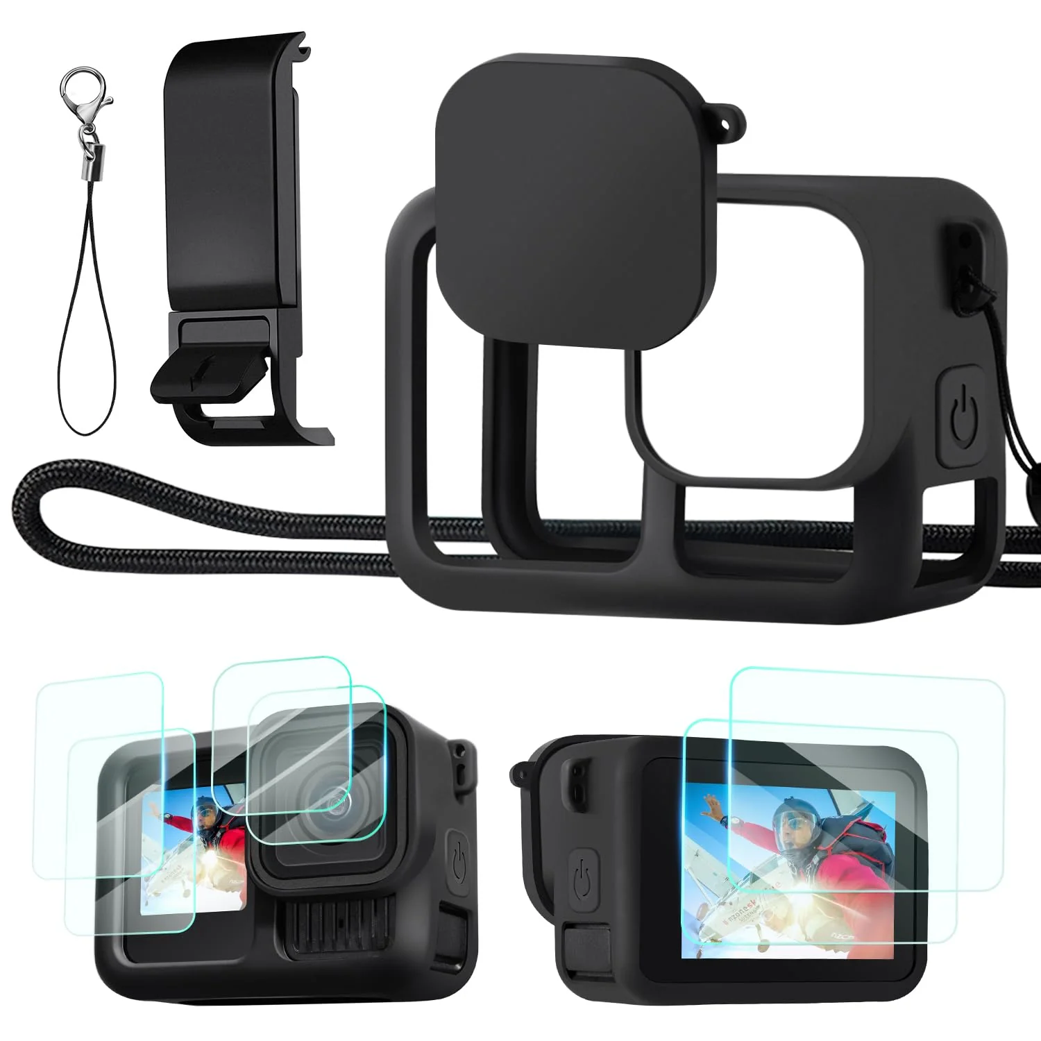 K&F CONCEPT Silicone Sleeve Protective Cover Compatible with GoPro Hero 13 Black, Battery Side Lid + Screen & Lens Protectors & Lens Caps & Lanyard Action Camera Accessories Kit