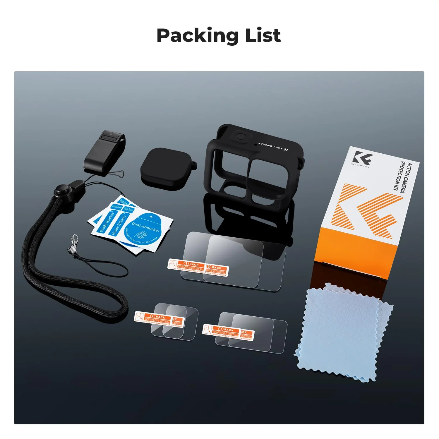 K&F CONCEPT Silicone Sleeve Protective Cover Compatible with GoPro Hero 13 Black, Battery Side Lid + Screen & Lens Protectors & Lens Caps & Lanyard Action Camera Accessories Kit - Image 7