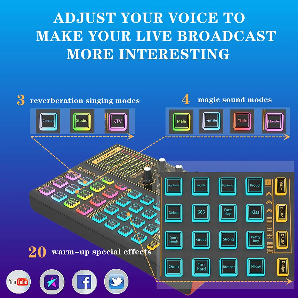 K300 Podcast Equipment Bundle, With Podcast Condenser Microphone, Voice Changer Sound Card with Multiple Sound Effects and LED Light, Prefect for Streaming/Podcasting/Gaming/Recording/YouTube/PC SK300 Mic - Image 3