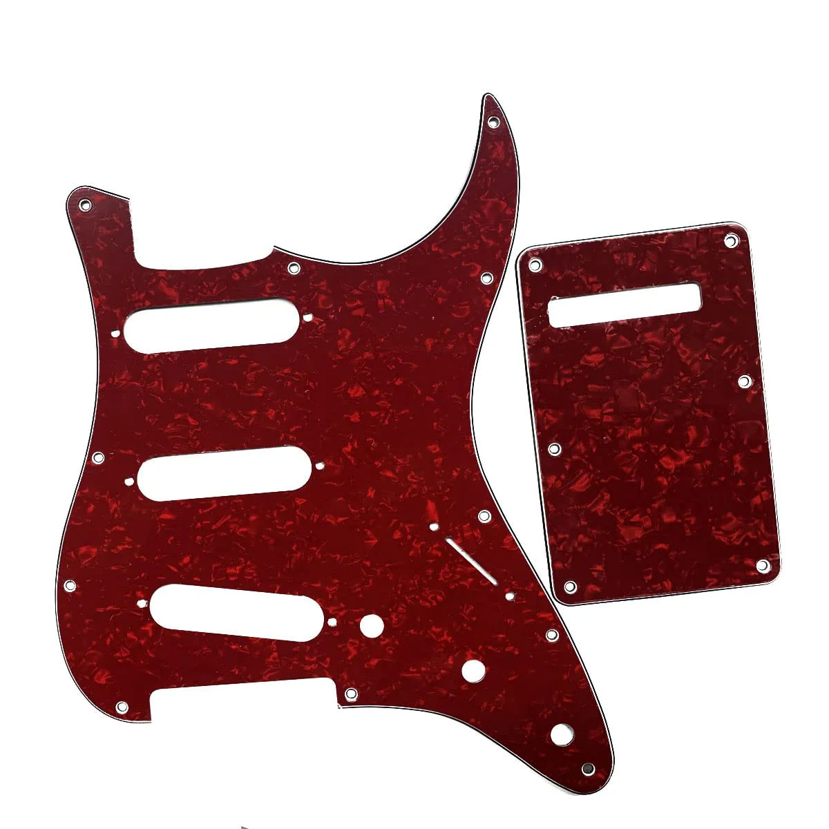 KAISH 11 Hole ST/Strat Style Pickguard SSS Pick Guard with ST Back Plate Tremolo Trem Cover for USA/Mexico Stratocaster/Strat Red Pearl