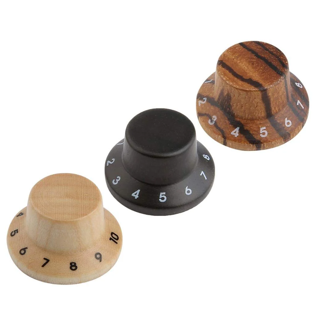 KAISH 2-Pack Wood Knobs LP/Strat Style Bell Knobs Guitar Bass Wood Top Hat Knob with Numbers 1-10 Rose Wood Pack of 2 - Image 5